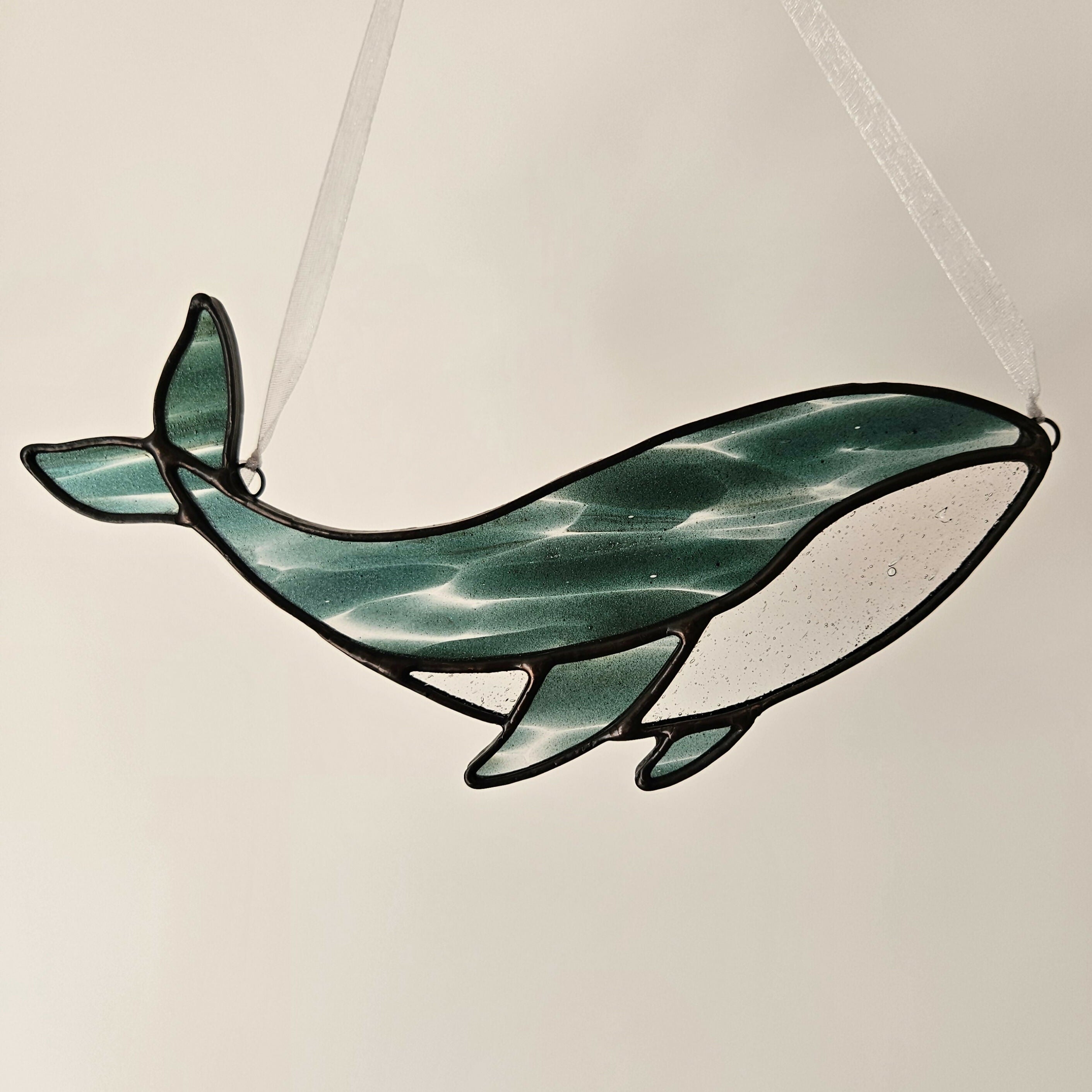 Streaky Blue-Green Whale Stained Glass Suncatcher