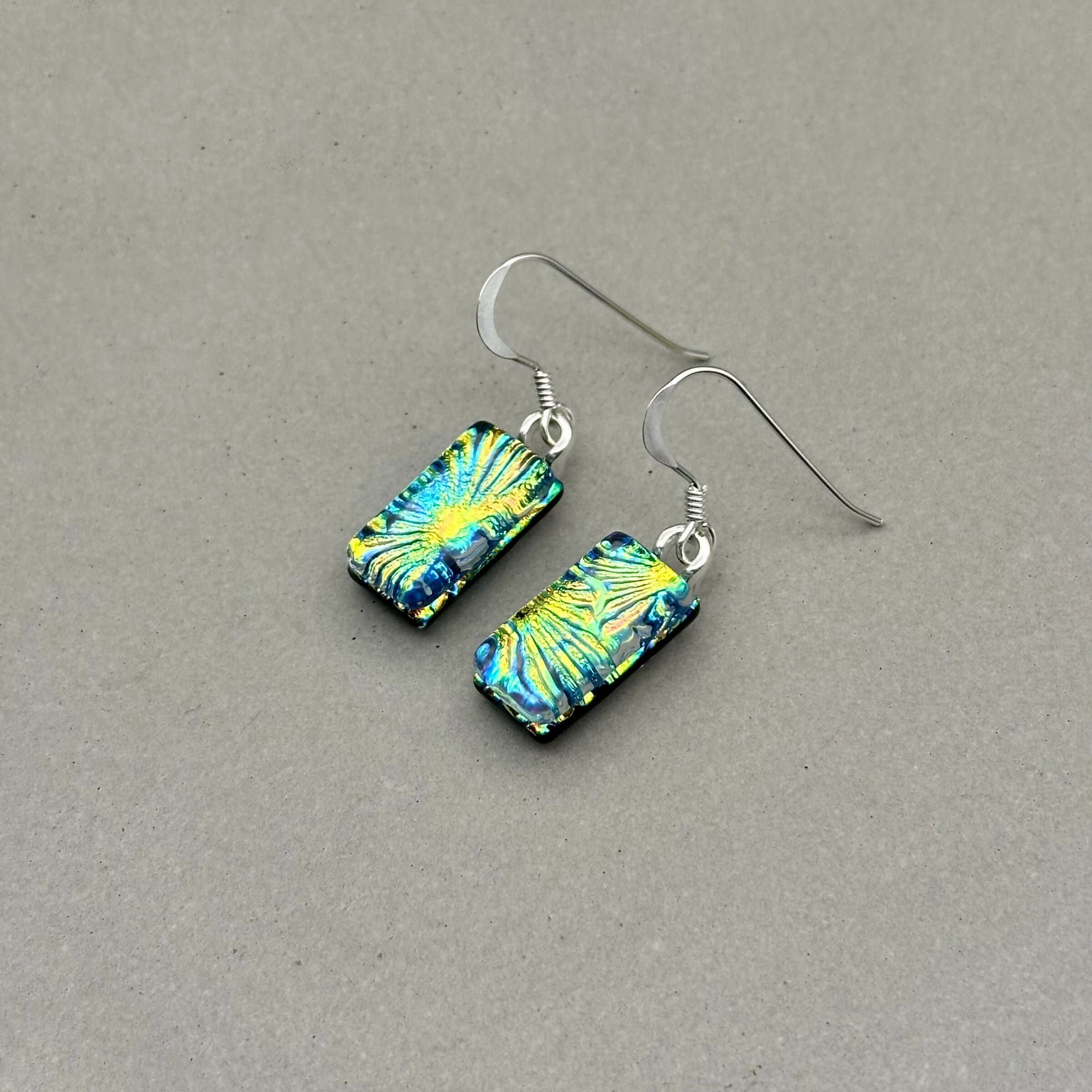 Rainbow Flower Dichroic Glass Necklace and Earrings Set - Sterling Silver, Handmade by Jade Tapson Glass.