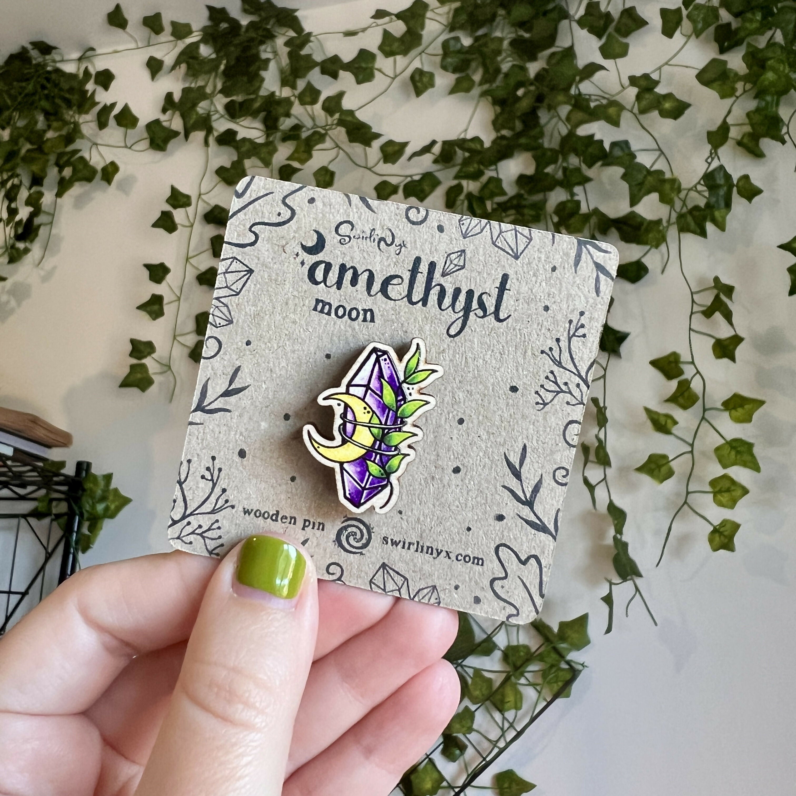 Amethyst Moon Wooden Pin