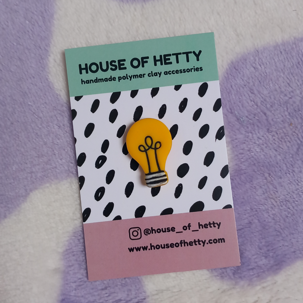 Polymer Clay Lightbulb Pin Badge
