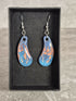 Handcrafted Teardrop Shaped Blue, Cyan And Salmon Pink Earrings