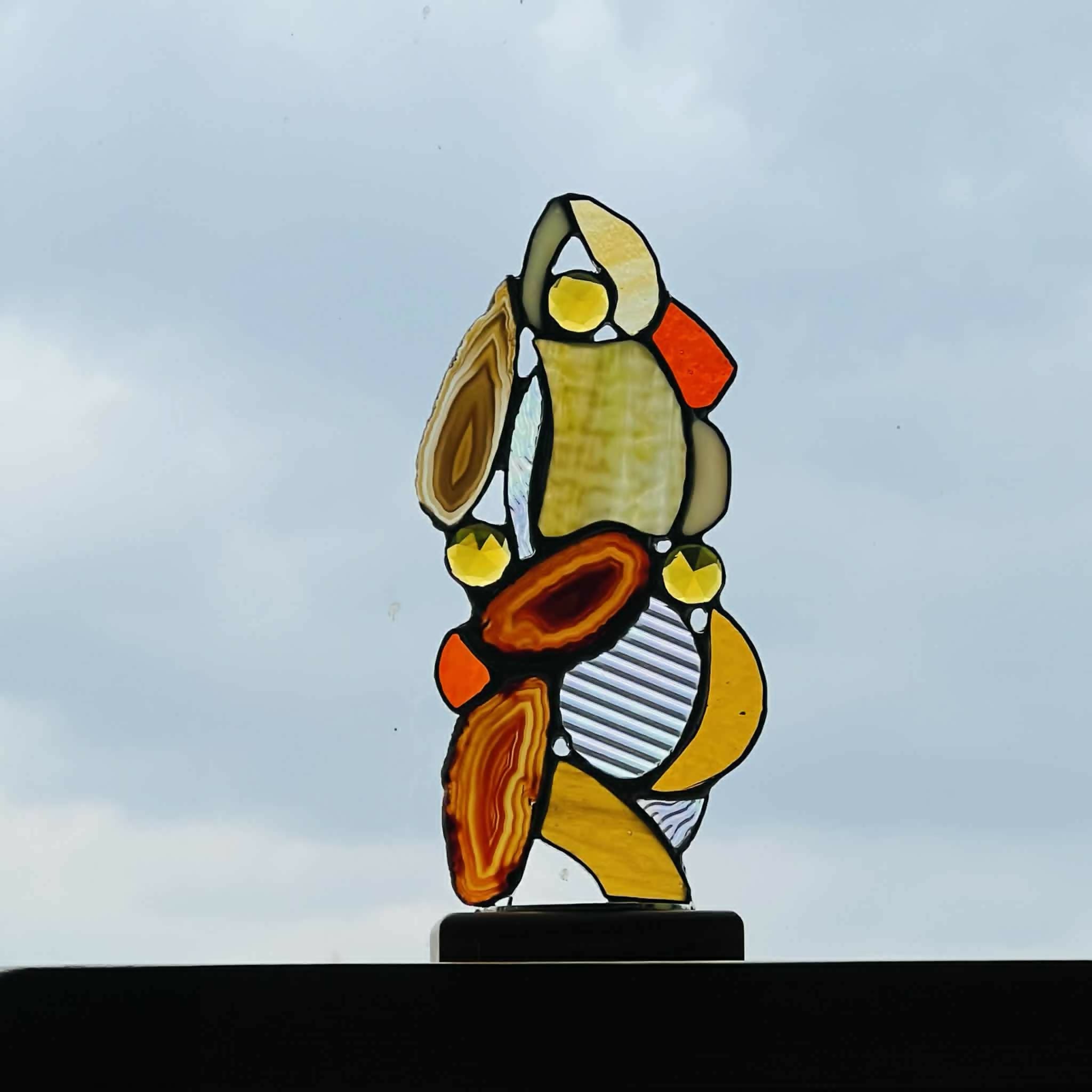 Stylish Stained Glass and Agate Ornament