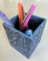 Hand-printed Pen Pot with Blue Floral Design.