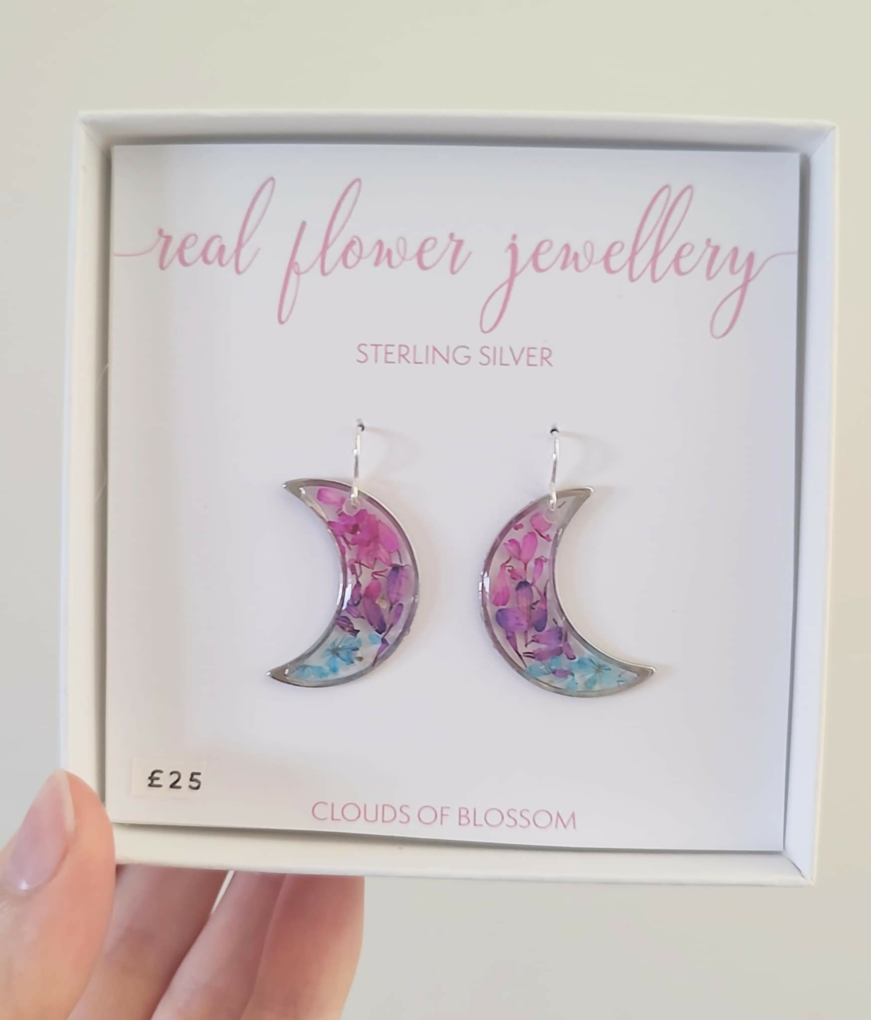 Real Flower Moon Hook Earrings Sterling Silver
