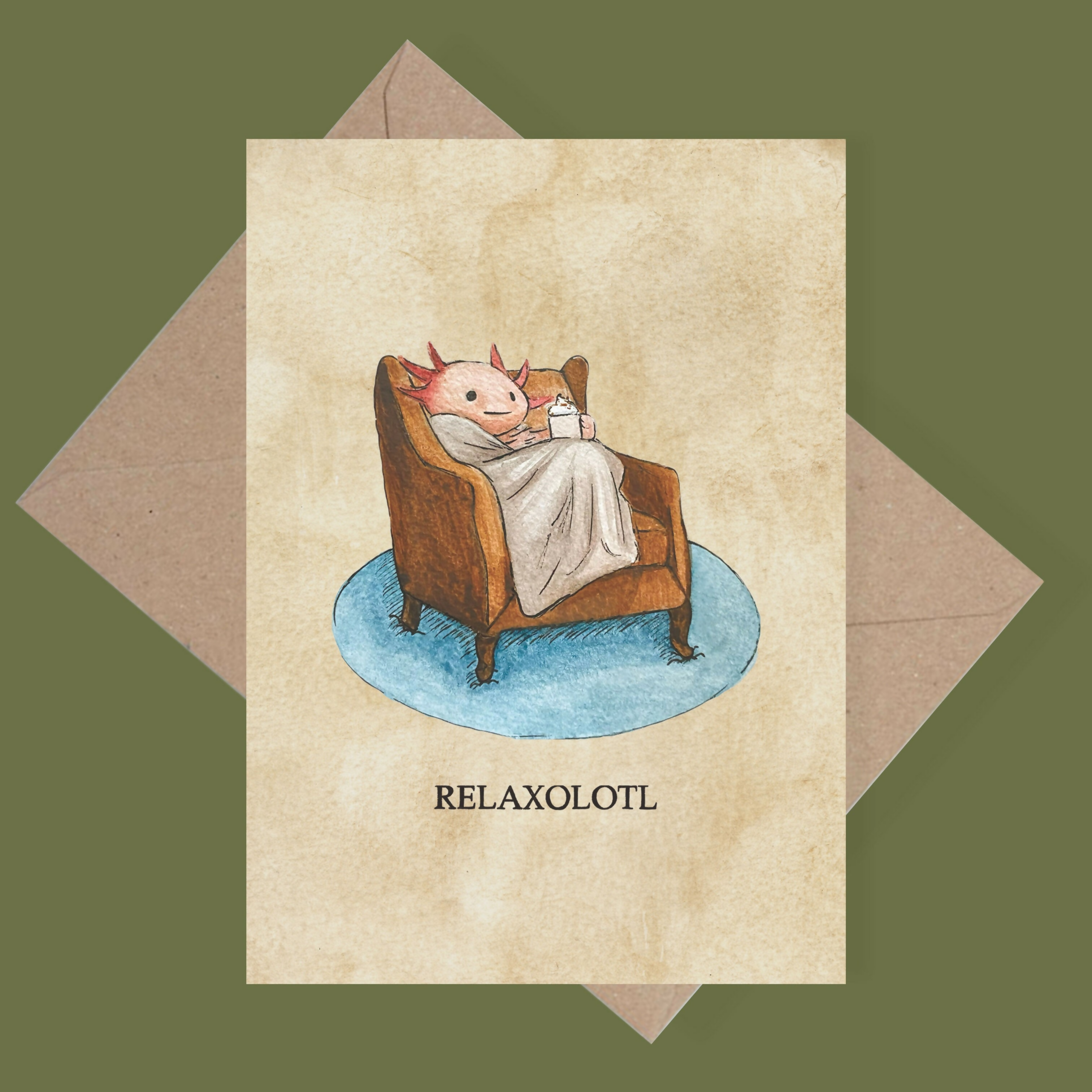 Relaxolotl Animal Pun Funny Greetings Card