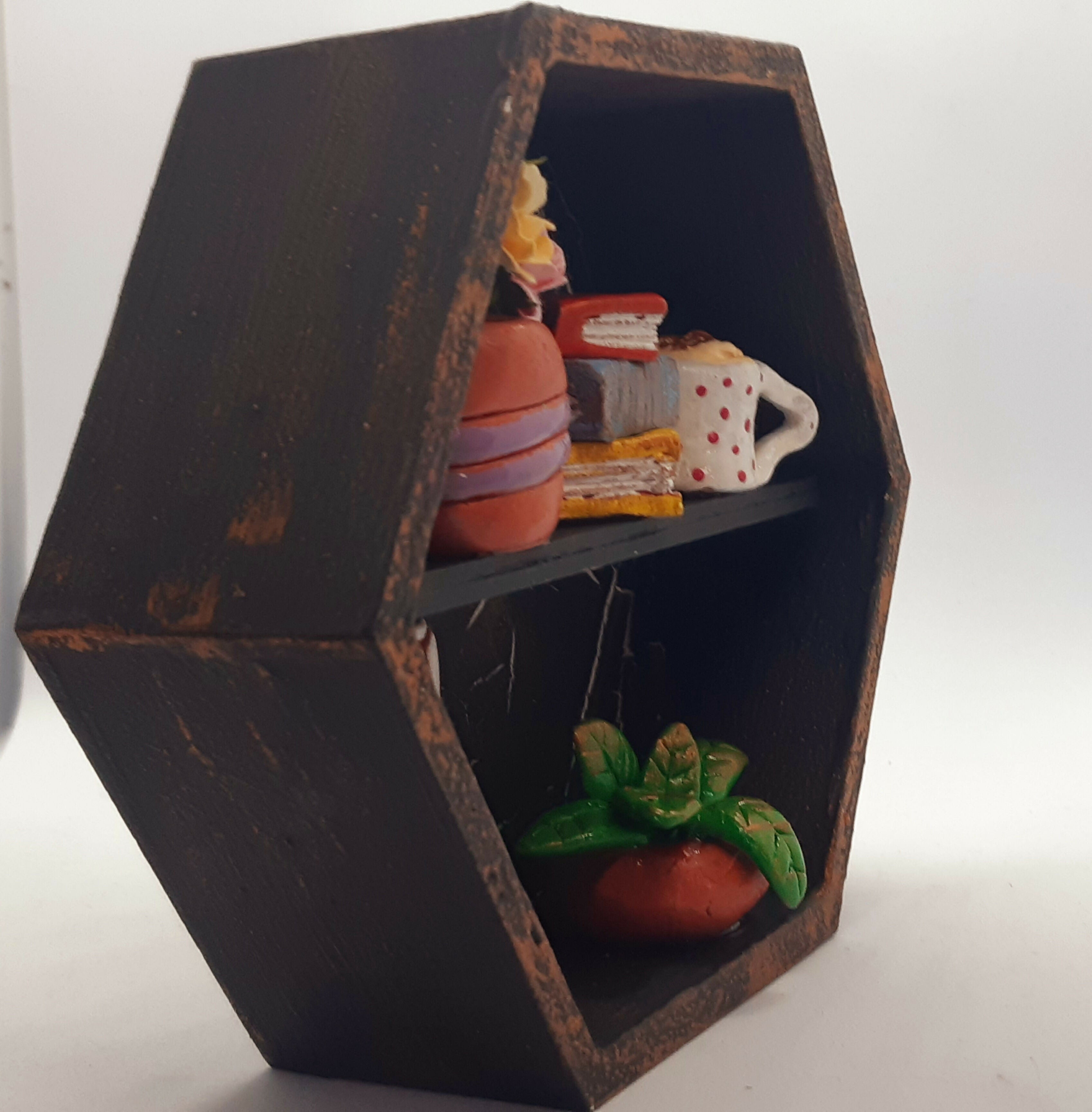 Shelf Clay Trinket Filled Hexagonal Diorama Decoration