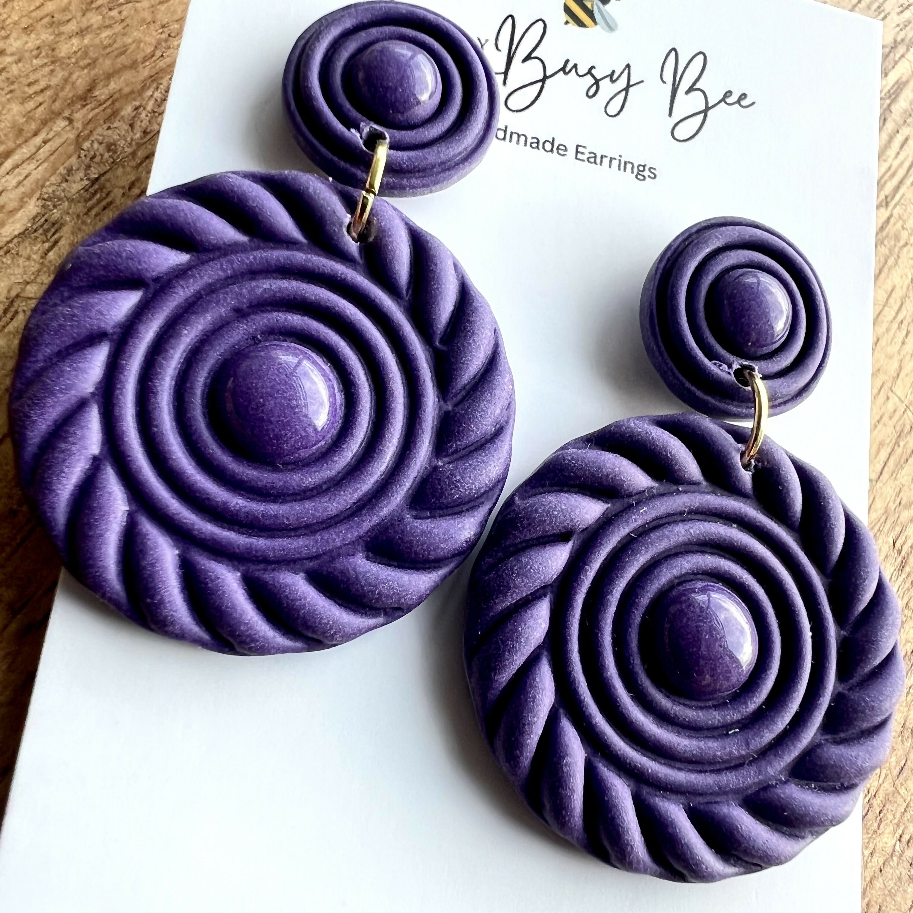 Boho Statement Dangle Earrings – Polymer Clay Swirl Circle Drop Earrings, Modern Geometric Earrings, Handmade Clay Jewellery