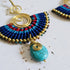 Turquoise Crystal Macramé Earrings; Blue Boho Earrings With Gold Spiral Wire Art