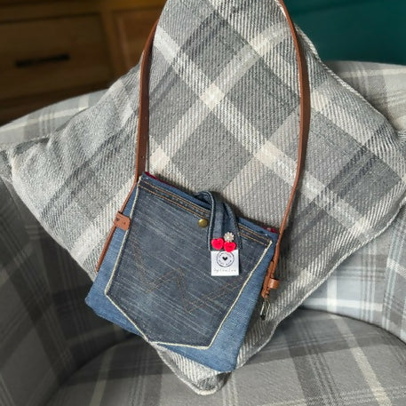 Unique Design Handcrafted Bag Purse Handbag Made From Upcycled Jeans And Fabrics