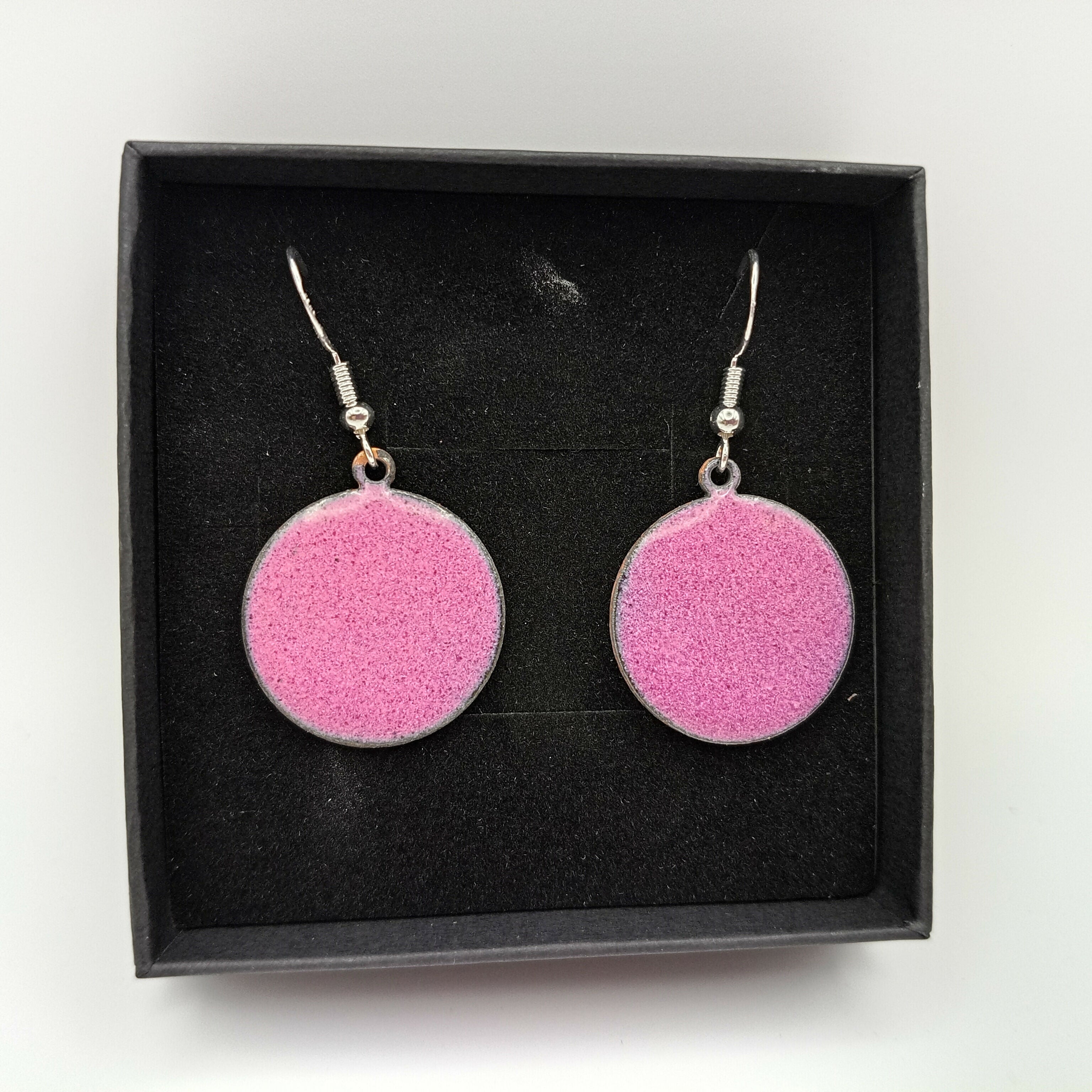 Pink Enamel Circle Earrings