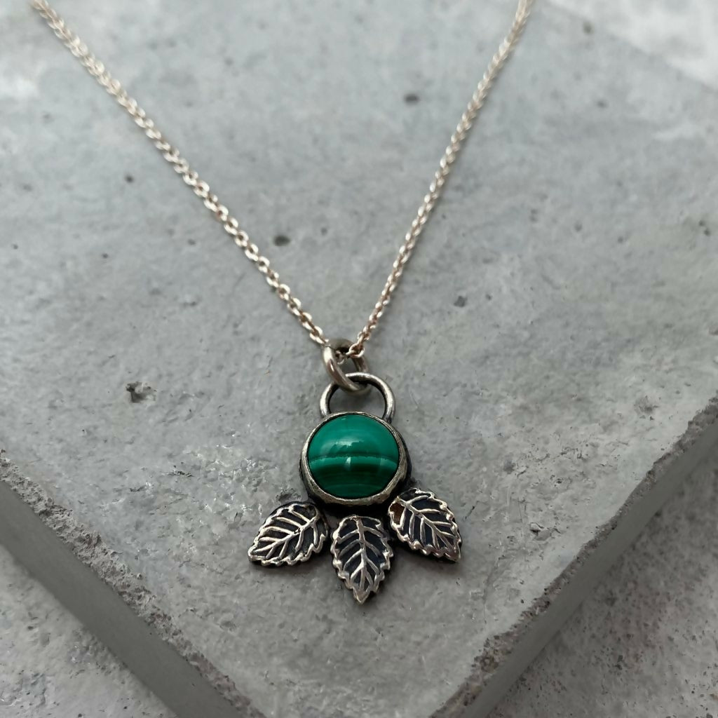 Malachite and Silver Leaf Necklace