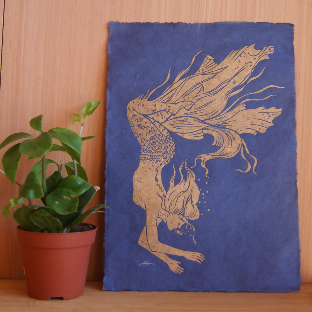 LITTLE MERMAID LINO PRINT