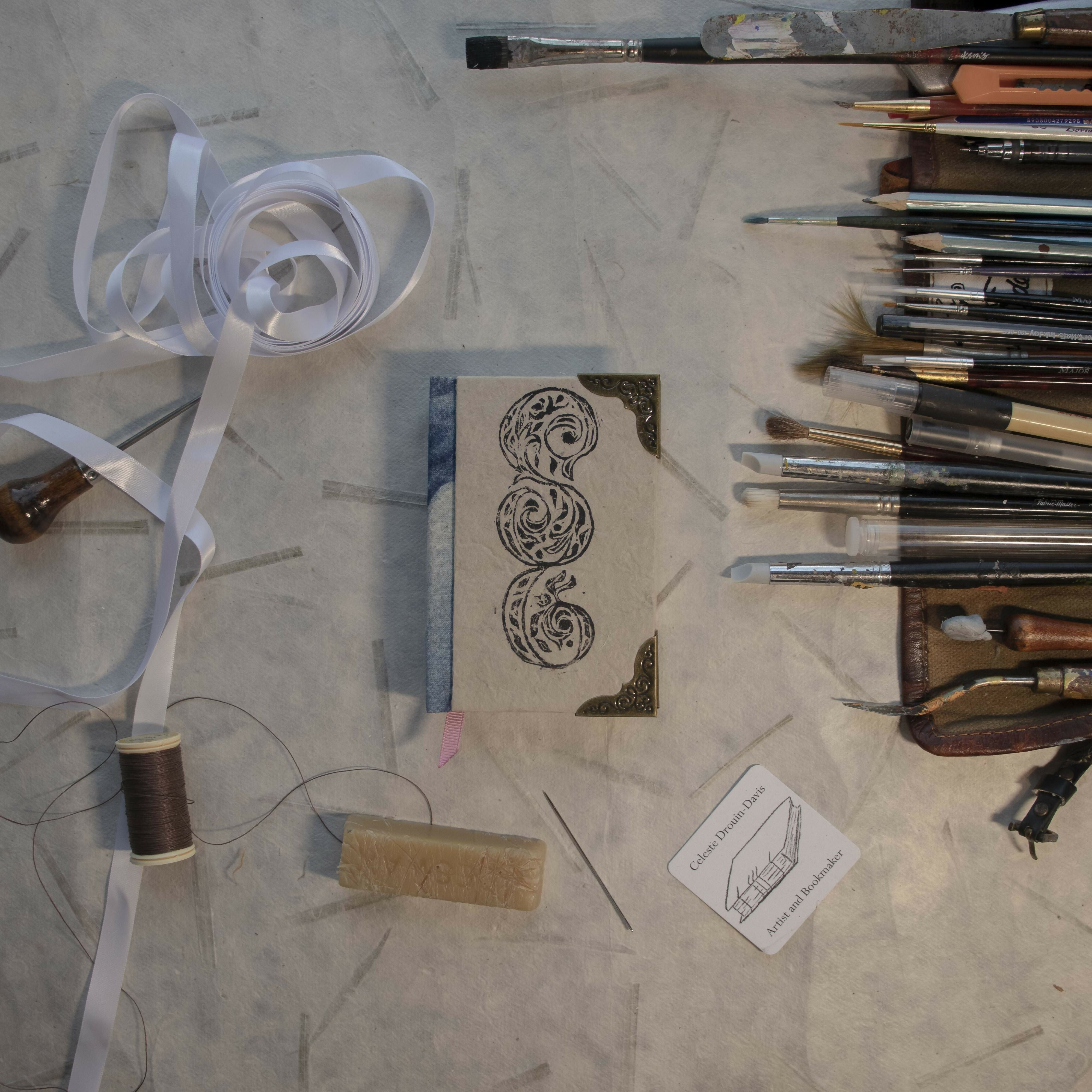 Handmade Case Bound Artists Sketchbook with Lino Printed Cover