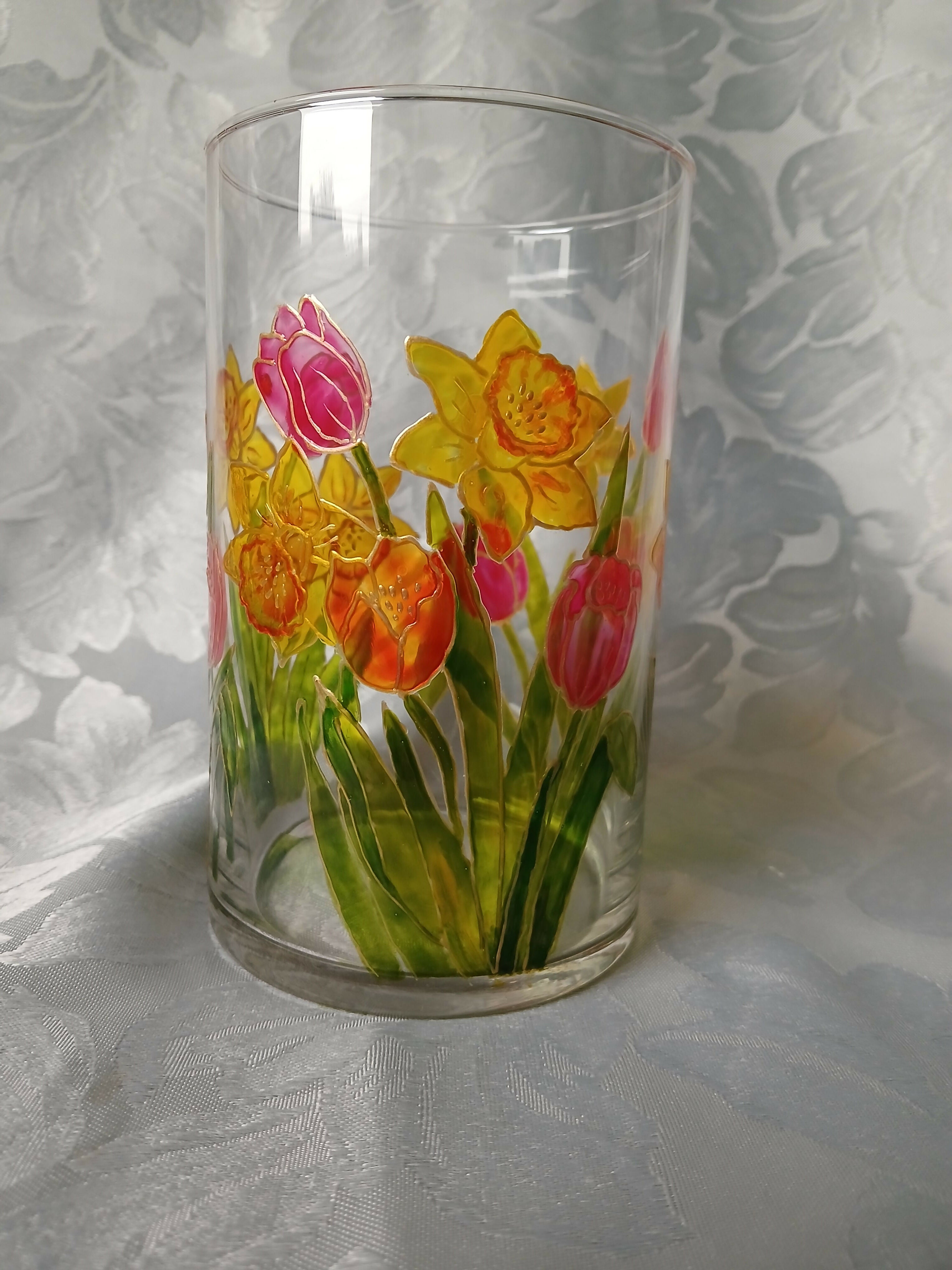 Hand Painted Glass Candle Holder or Vase. 5 Designs to Choose From.