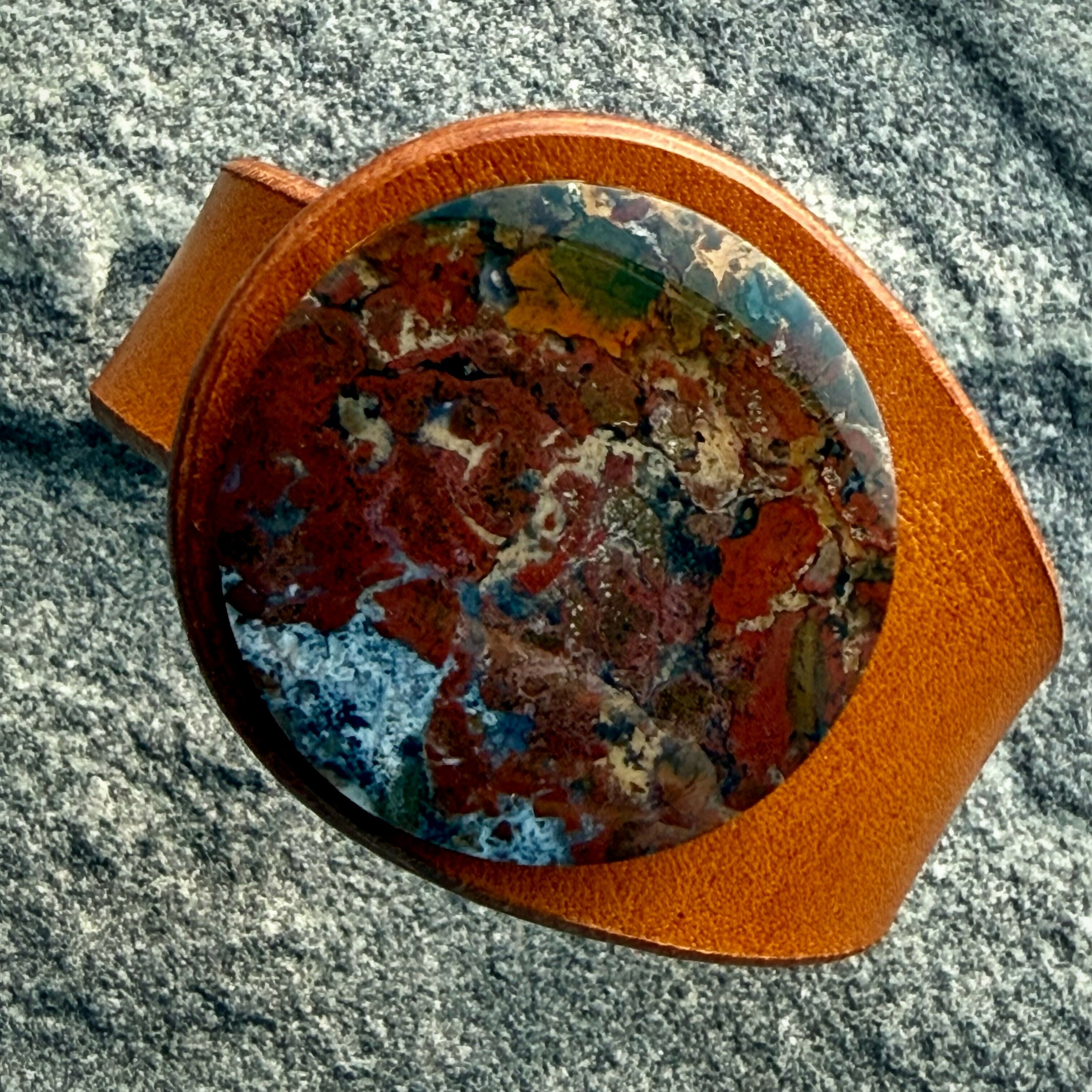 Handcrafted Natural Leather & Indonesian Jasper Gemstone Bracelet - Size S or M