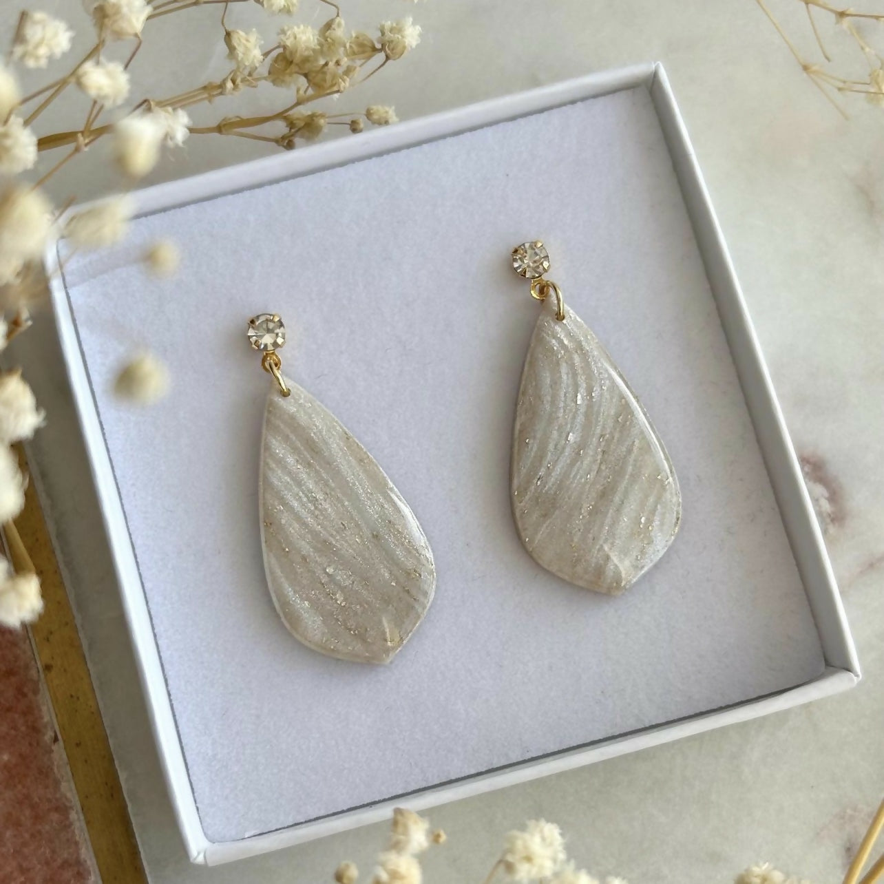 Beige Marble Pattern Earrings
