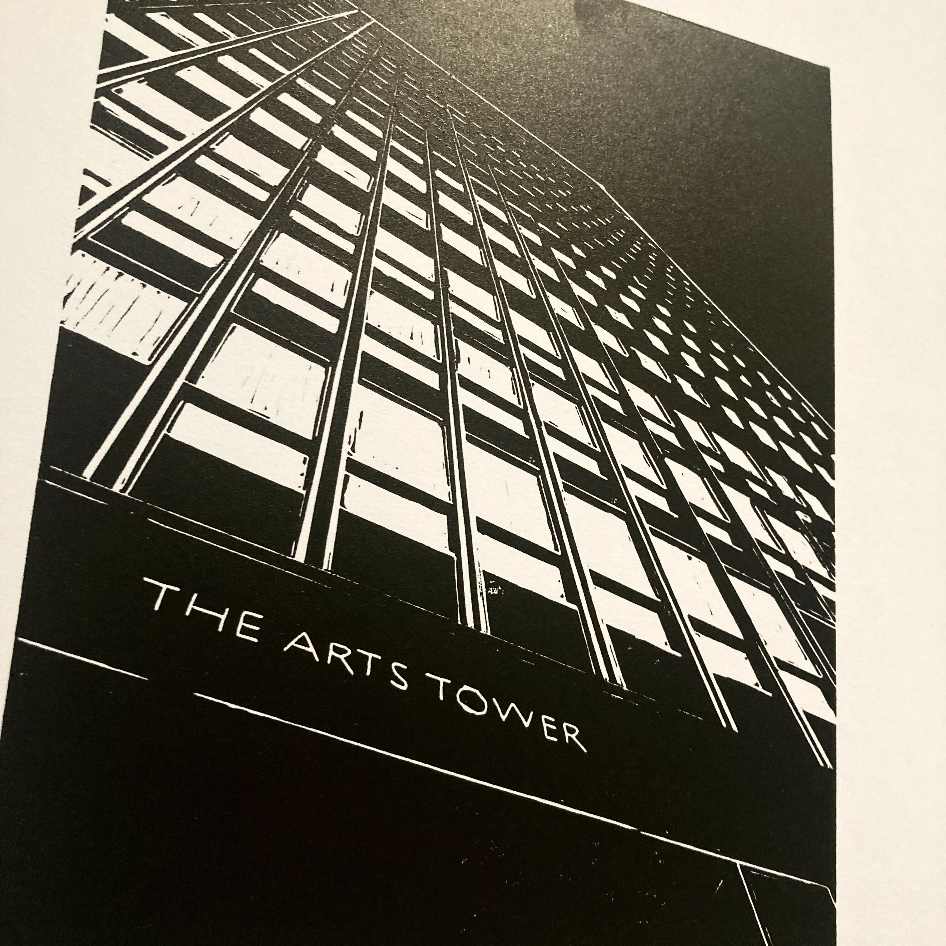 Arts Tower - A4 Hand Carved Lino Print On Card