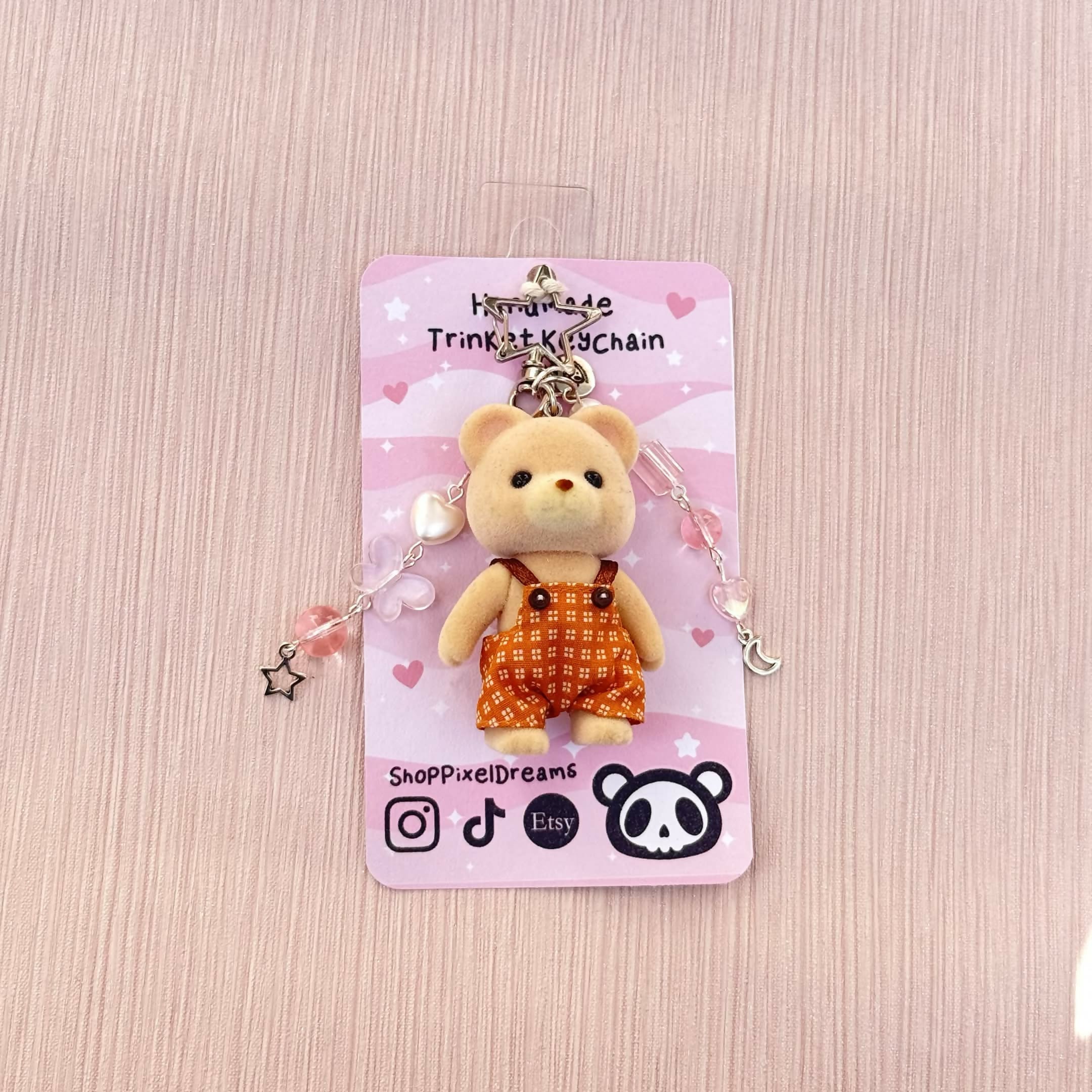 Baby Bear Pink Toy Figure Beaded Trinket Keychain