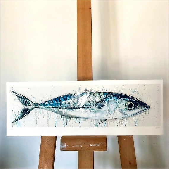 'Mack' Limited Edition, Fine Art, Giclee Prints Mackerel Painting Hand Finished With Silver Leaf