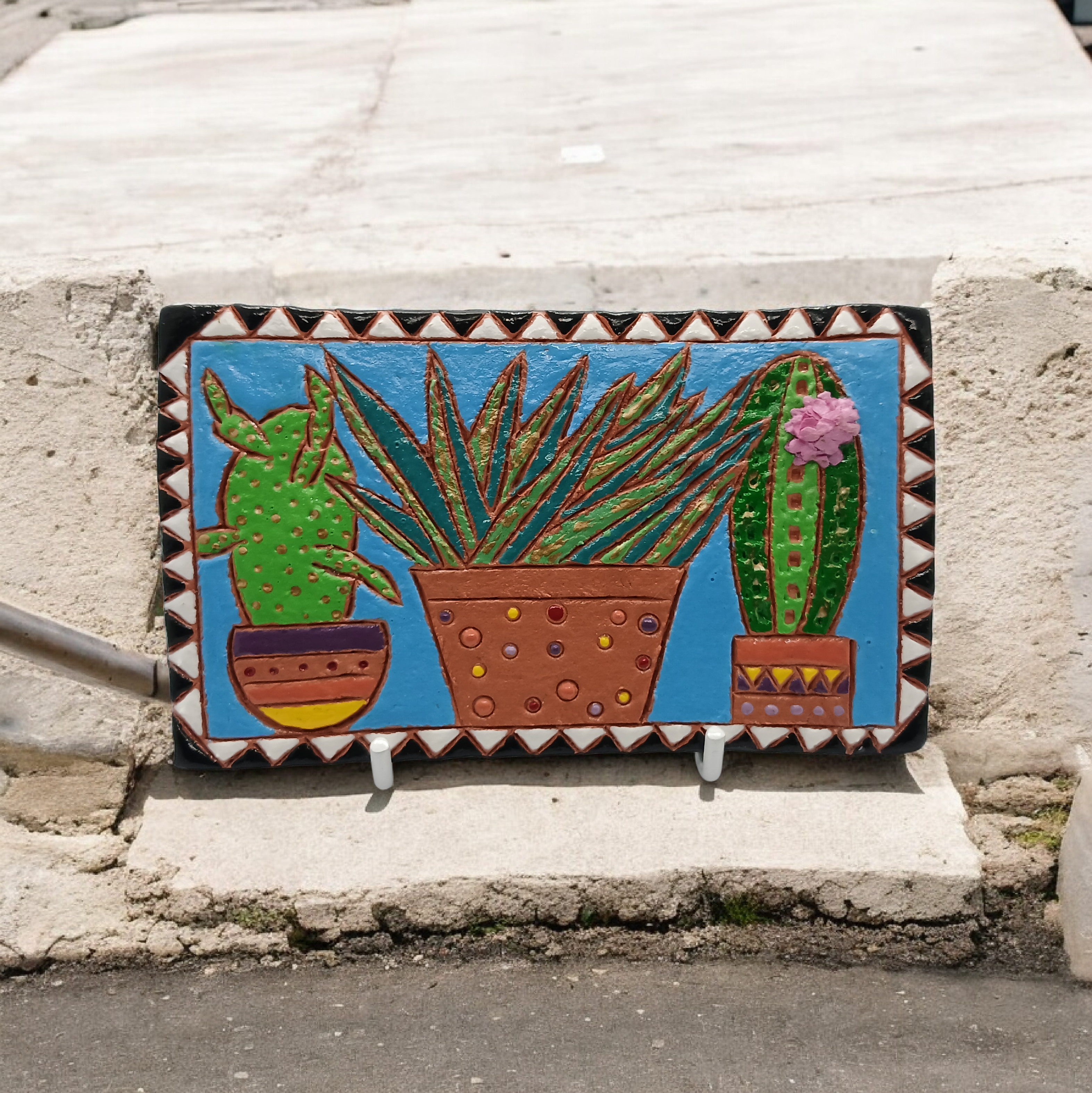 Clay Cactus and Plant Colourful Tile