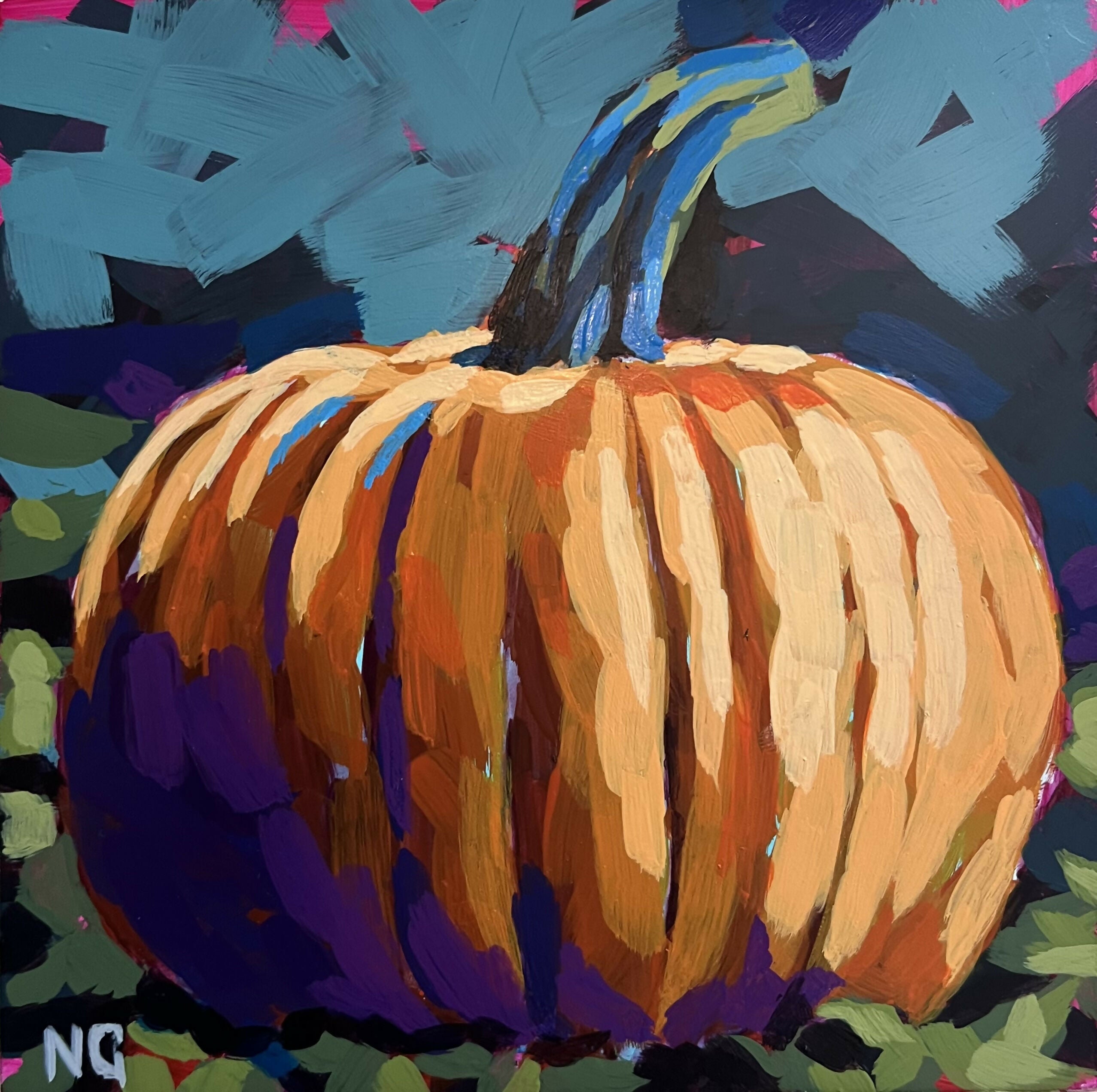 Spooky Halloween Pumpkin - Original Acrylic Painting