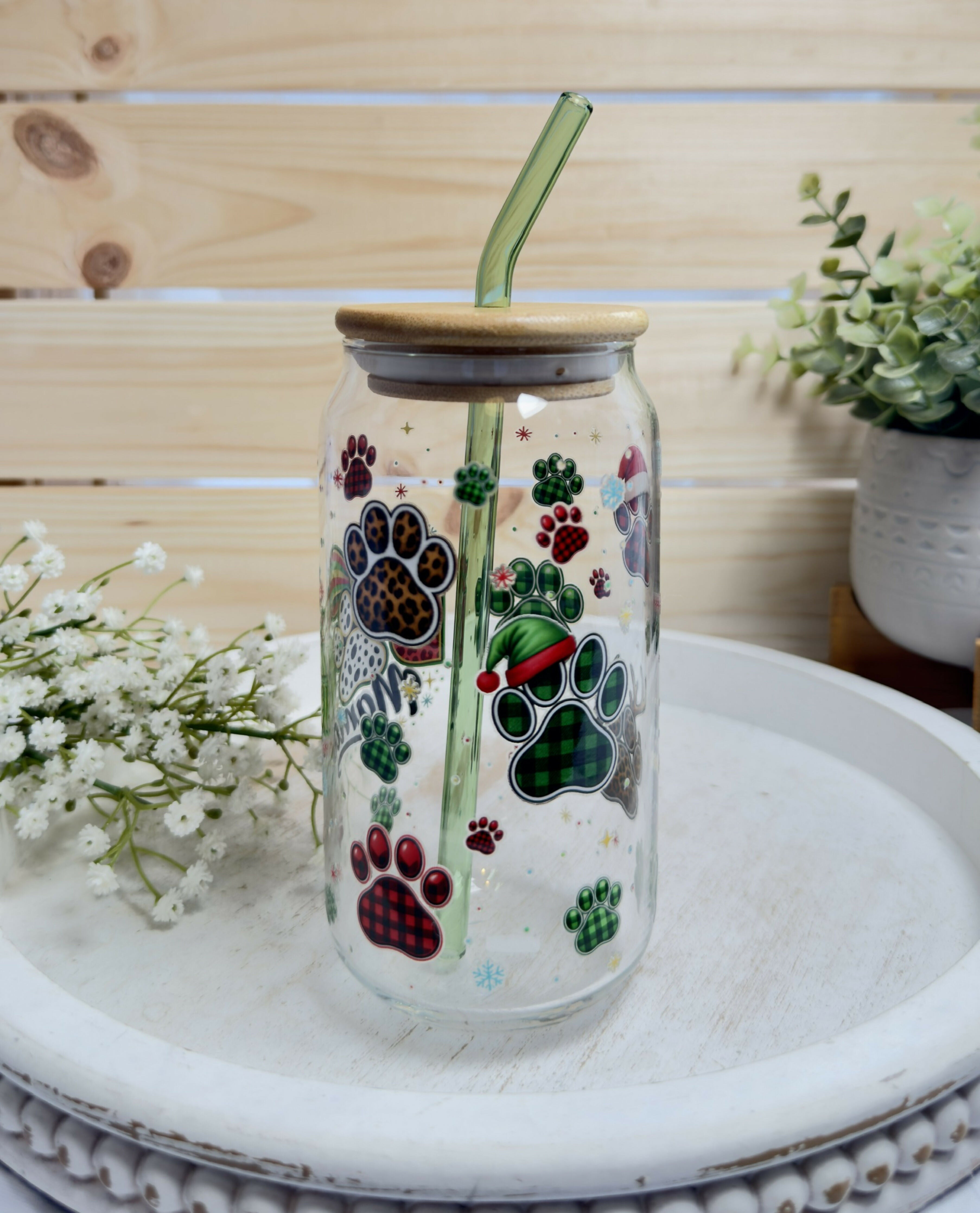 Glass Can Dog Mama Christmas Coquette