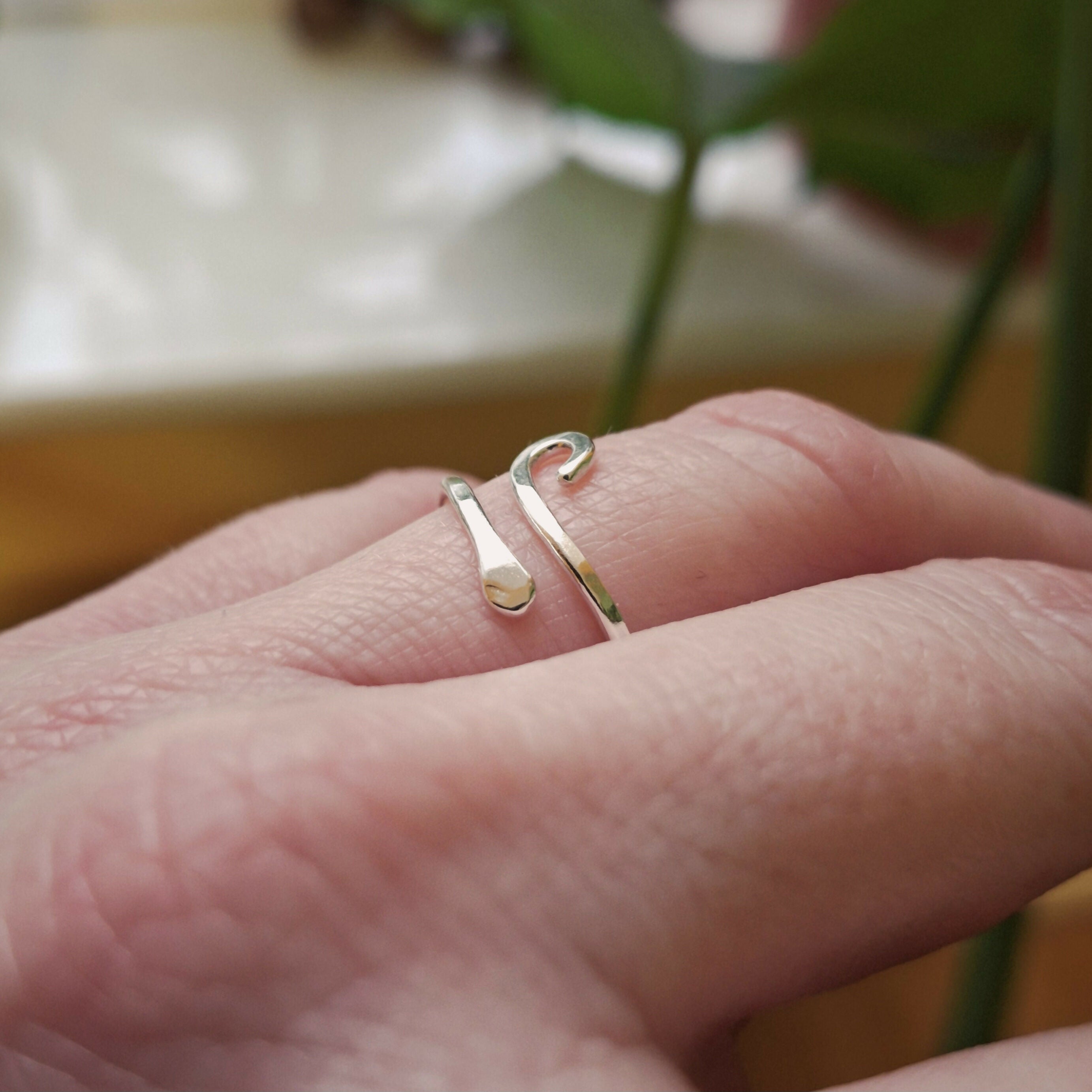 Handmade Adjustable Silver Swirl Ring Size N