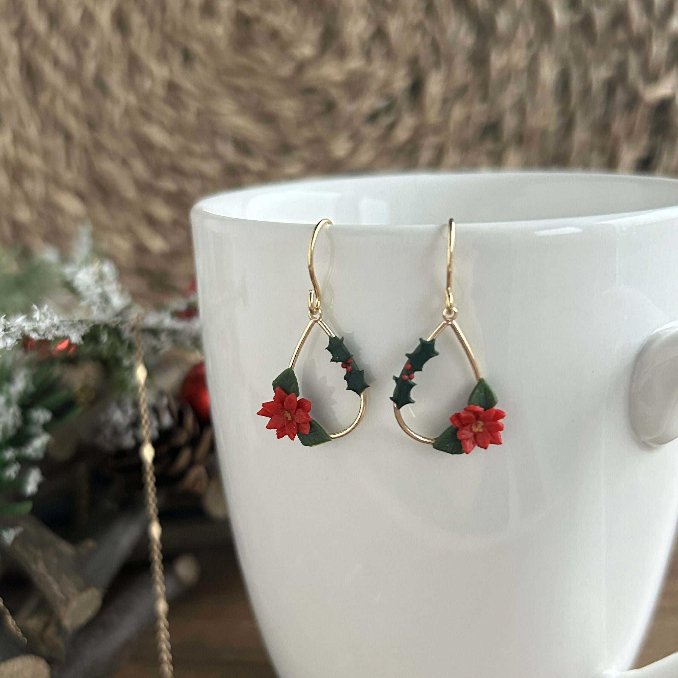 Small Teardrop Christmas Earrings