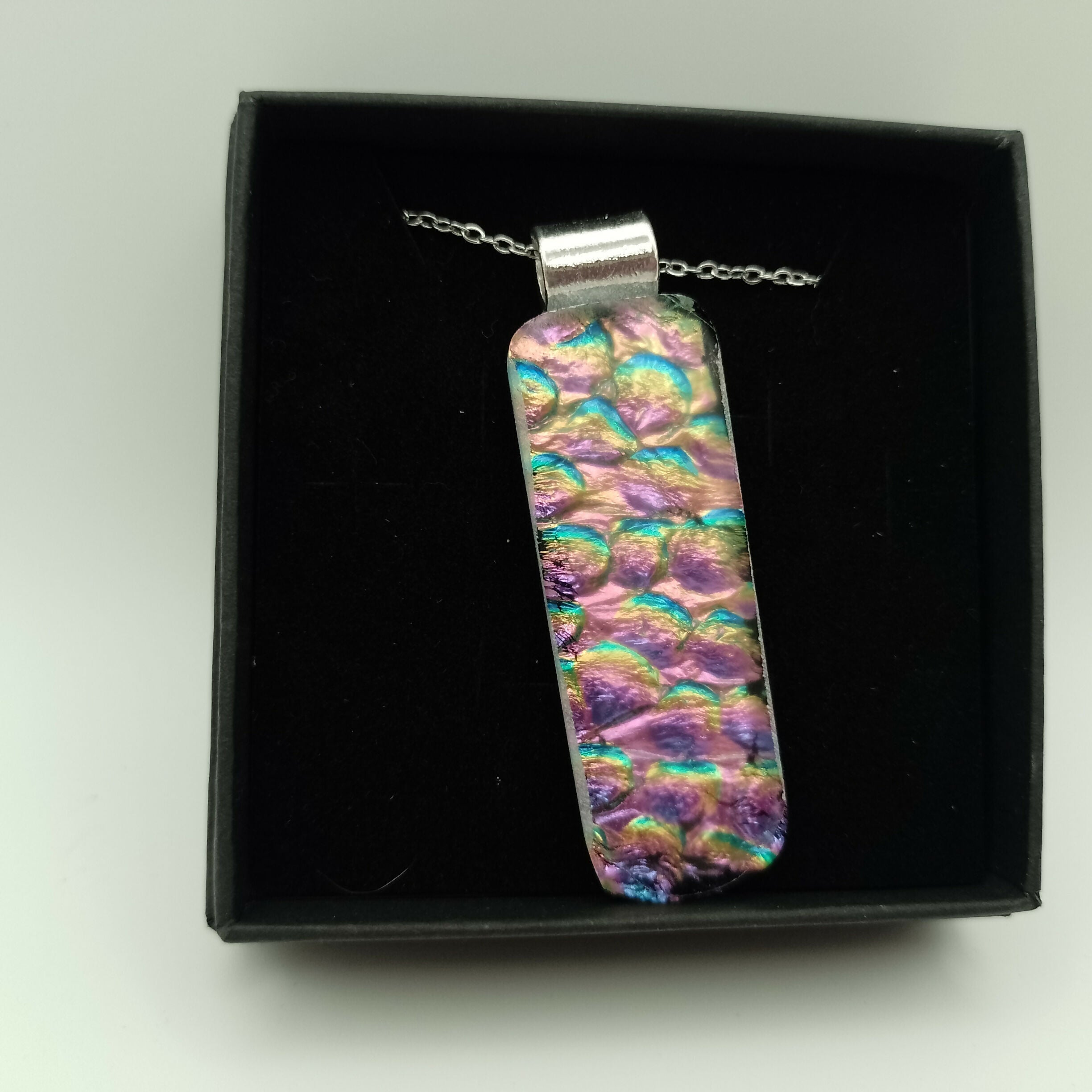 Pink, Gold and Purple Dichroic Glass Pendant