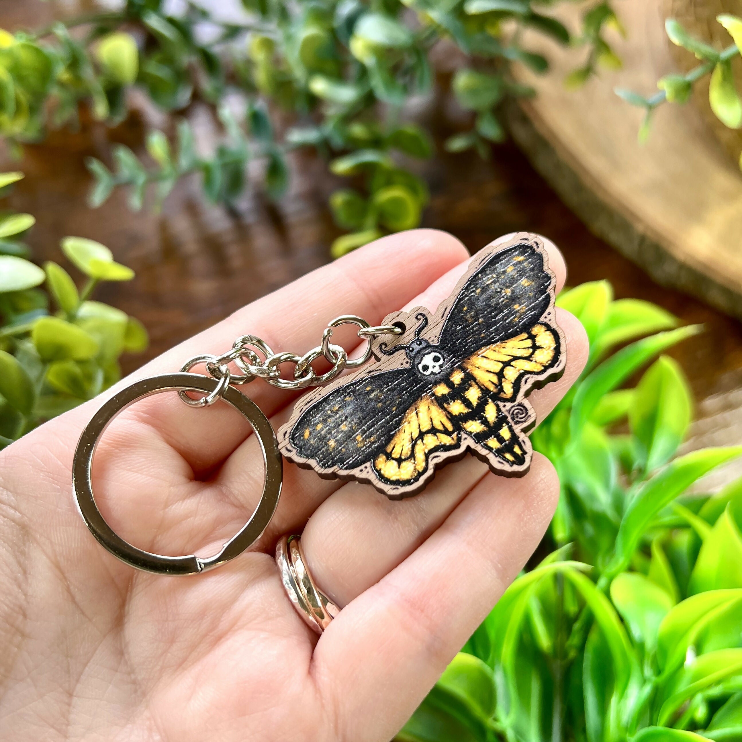 Death Moth Wooden Keyring