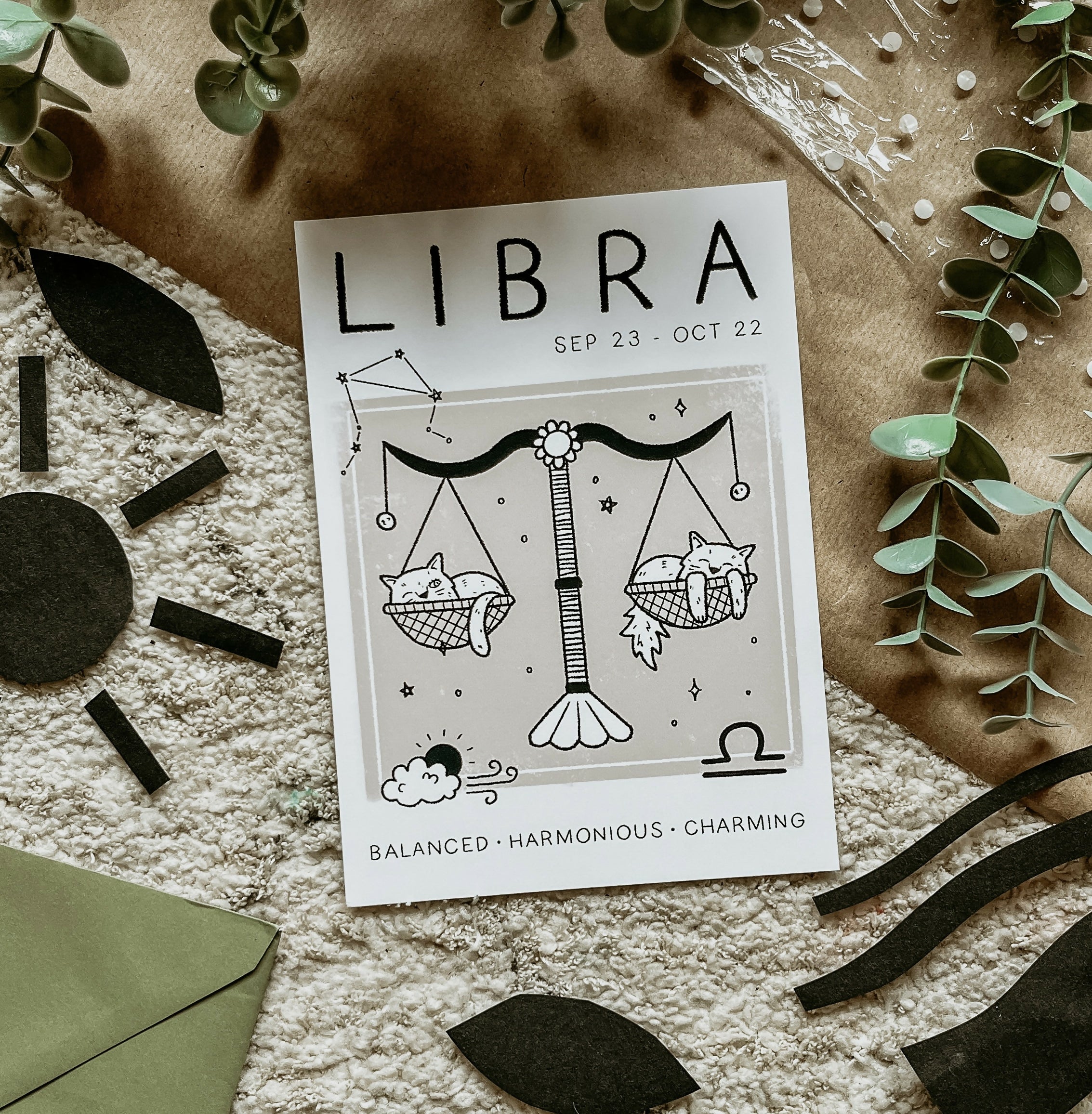 Libra Star Sign Cat Print