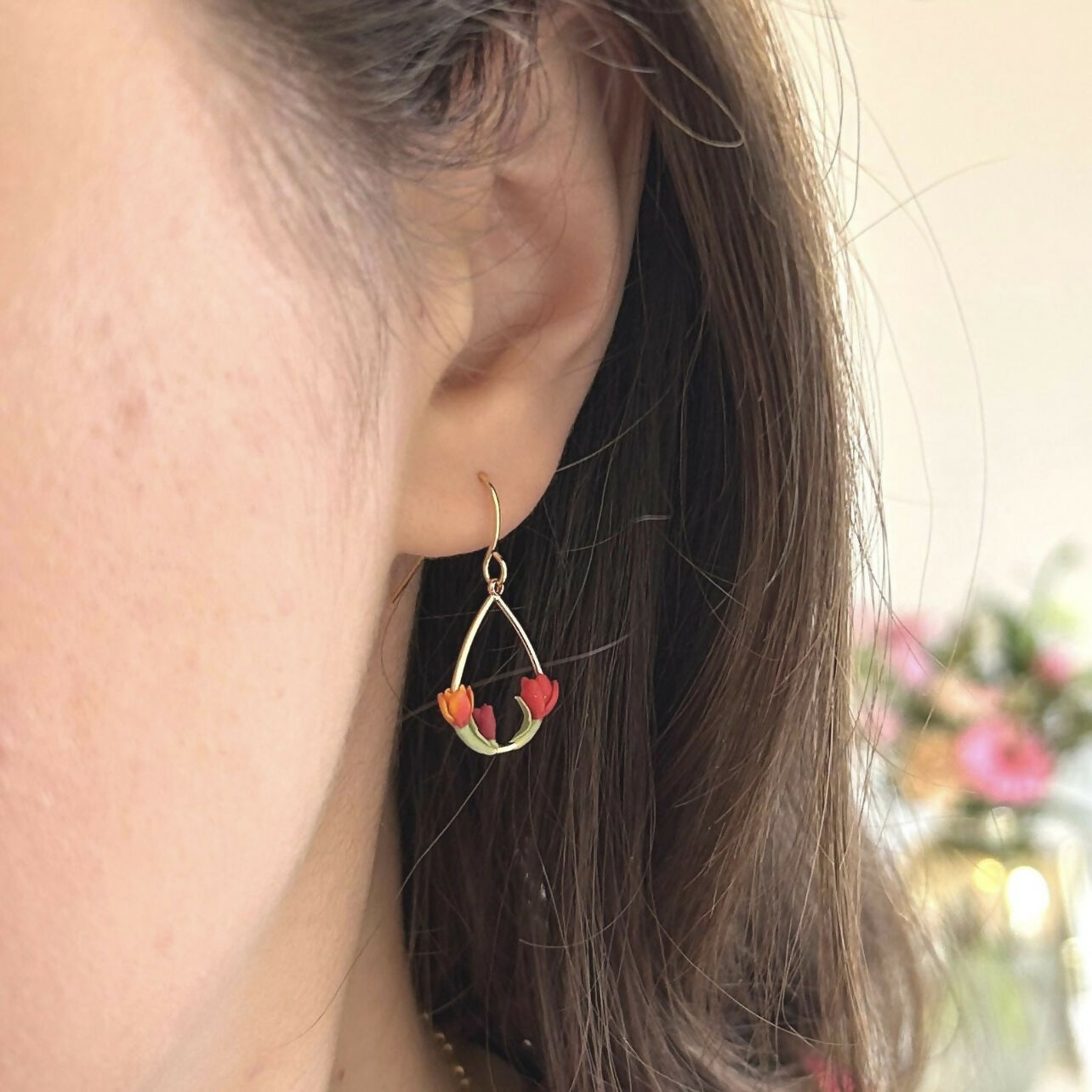 Red and Orange Small Tulip Earrings