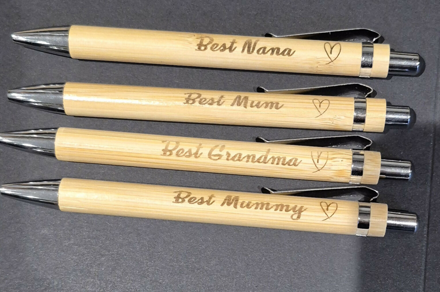 Personalised Engraved Bamboo Pens – Refillable Ballpoint - Hearts