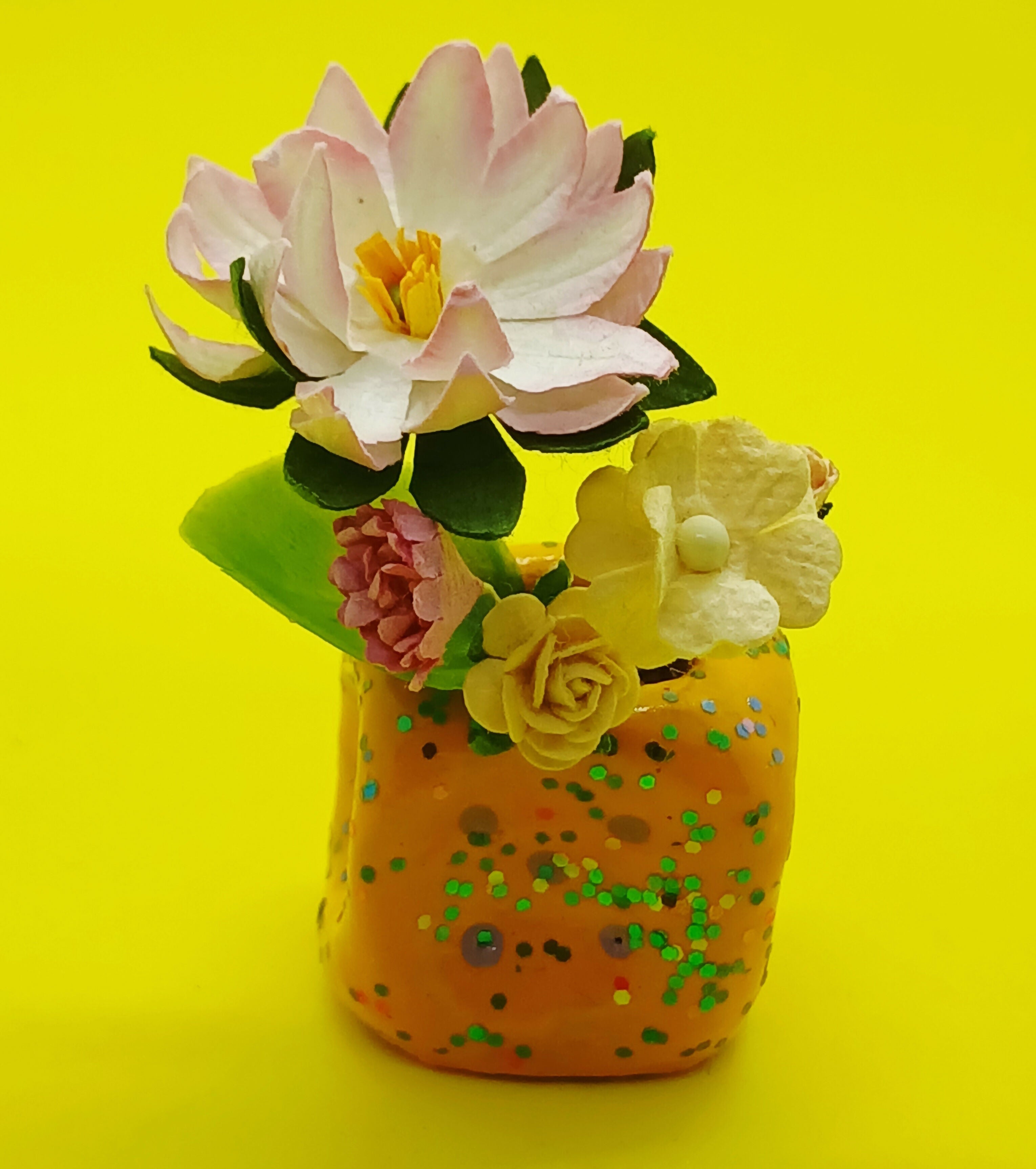 Mini Clay Vase with Faux Flowers