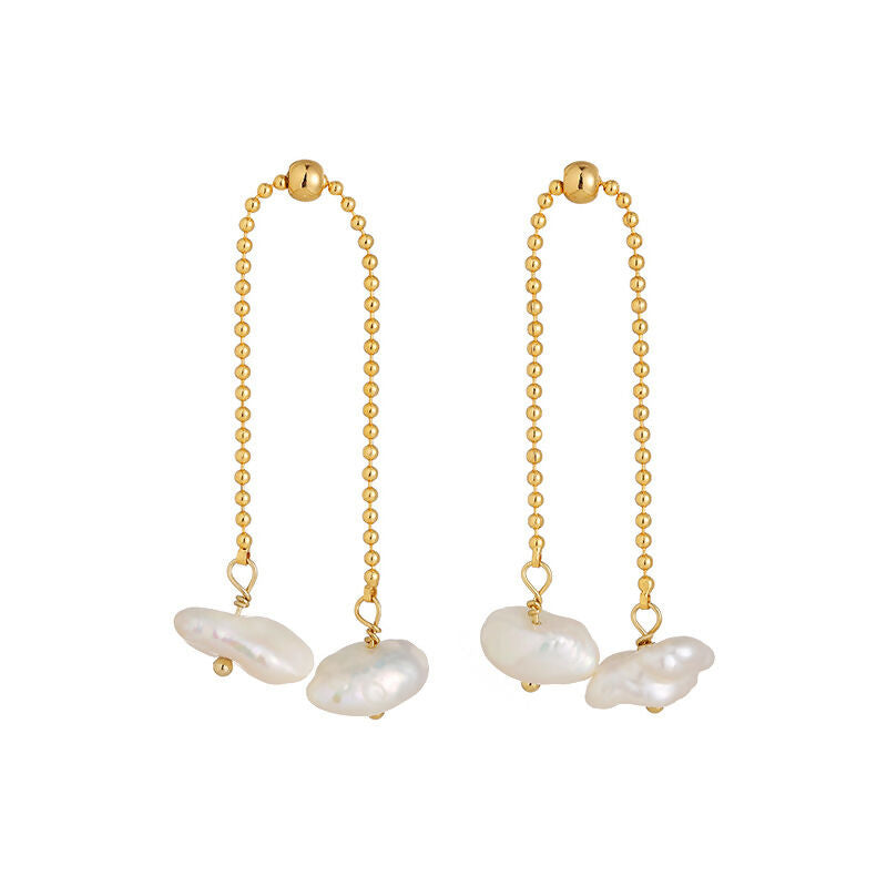 Elegant Gold Pearl Chain Earrings