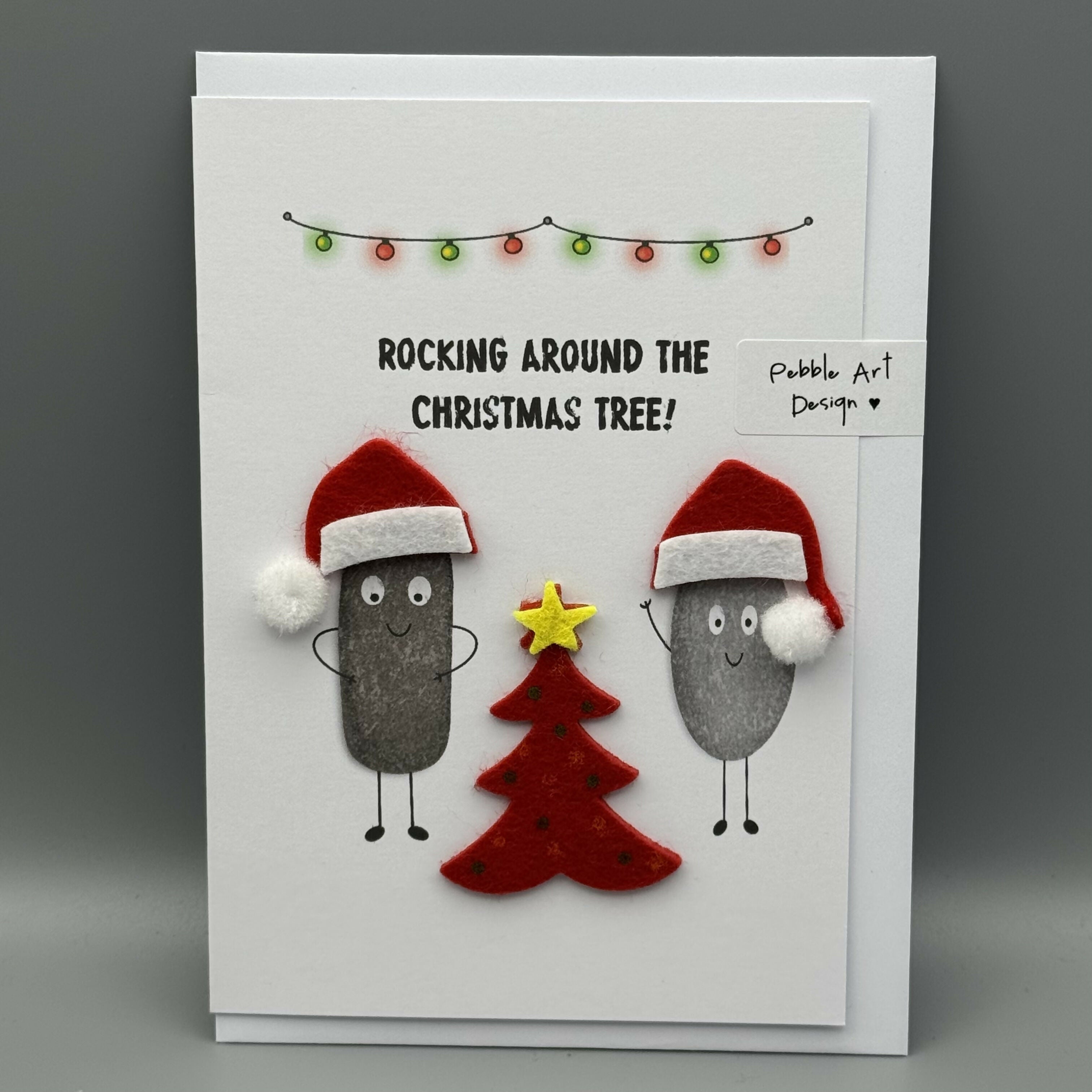 Christmas Card 'Rocking Around the Christmas Tree' - Pebble Art Design