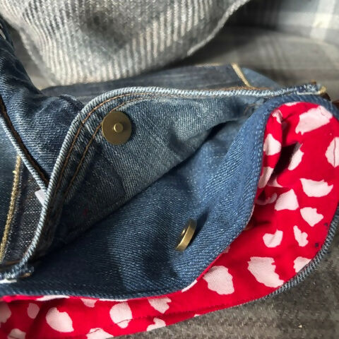 Unique Design Handcrafted Bag Purse Handbag Made From Upcycled Jeans And Fabrics
