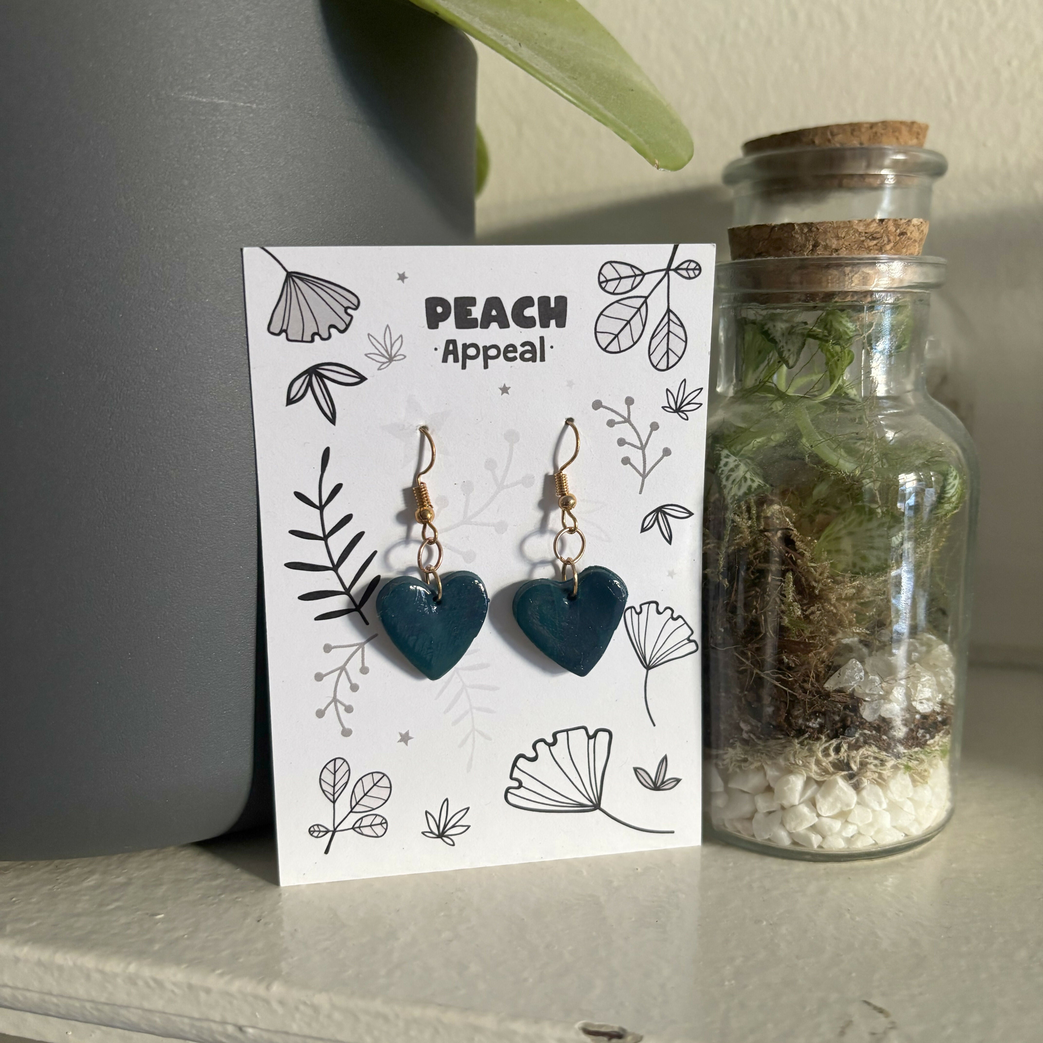 Recycled Polymer Clay Earrings - Green Heart
