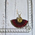 Red Macrame Fan Earrings; Statement Golden Spiral Wire-Art Thai Artisan Earrings