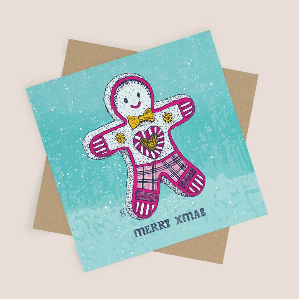 Gingerbread Man Greeting Card – Merry Xmas Design