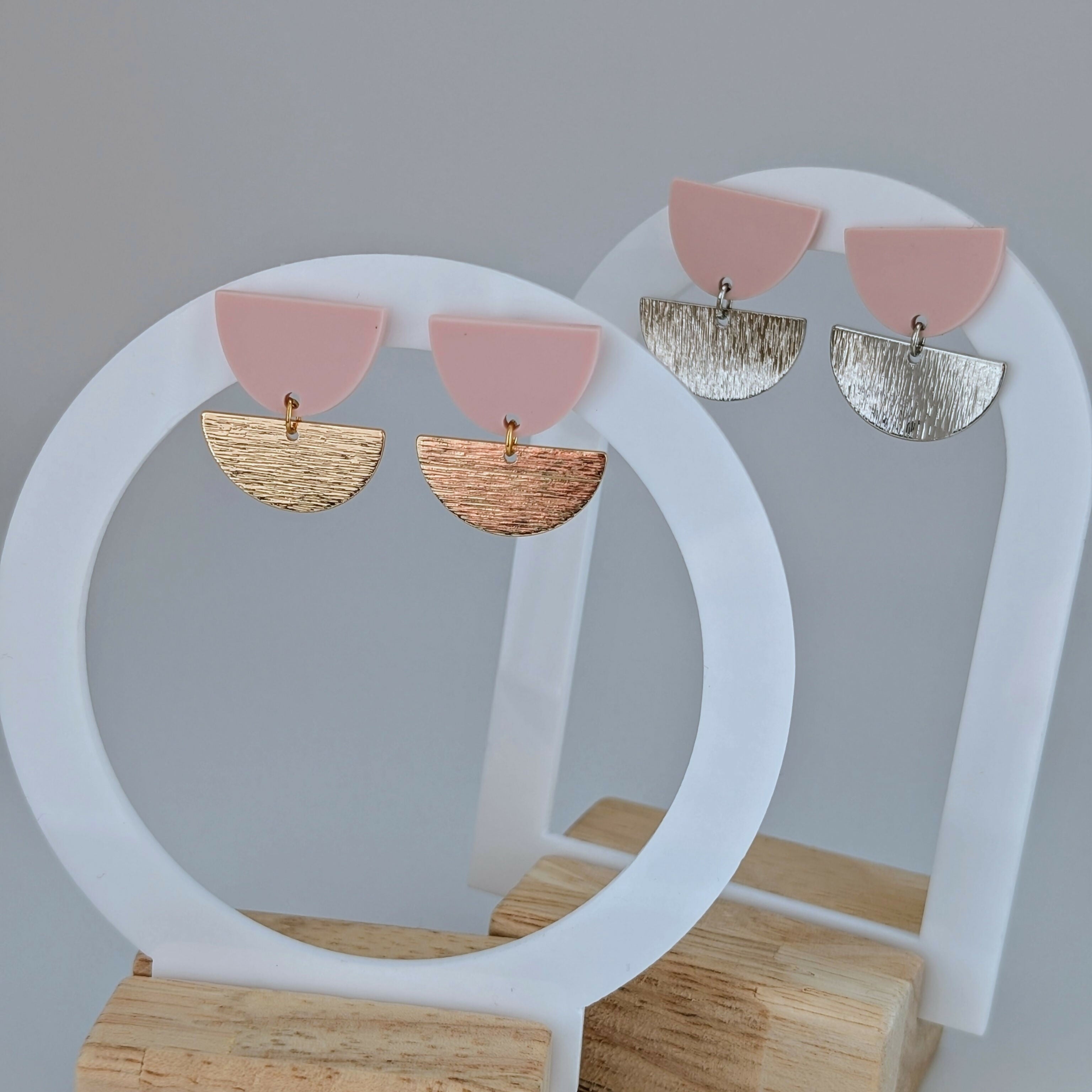 Pale Pink Tulip Geometric Earrings in Gold or Silver