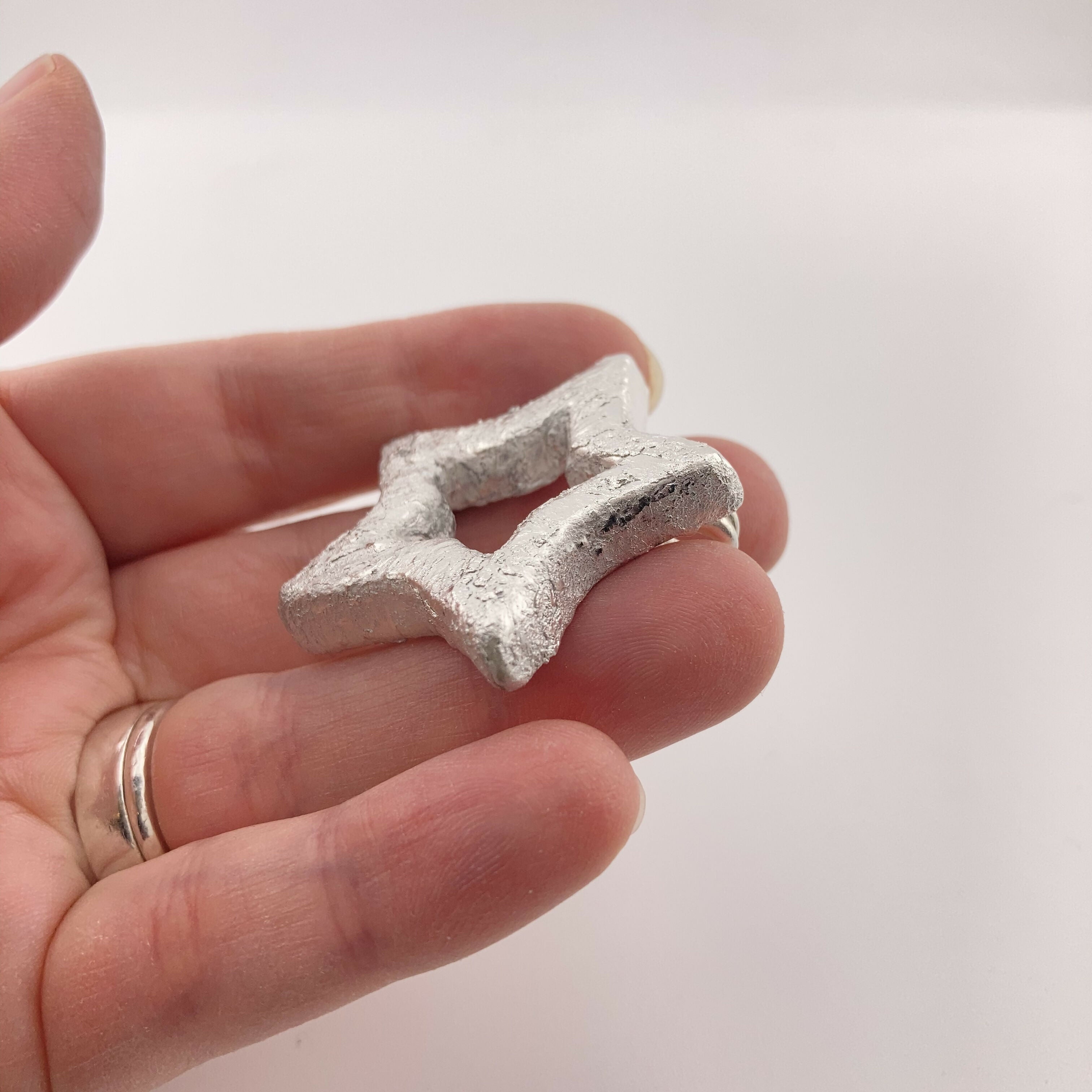 Christmas Star - Handmade Chunky Silver Star Pendant on Cotton Cord