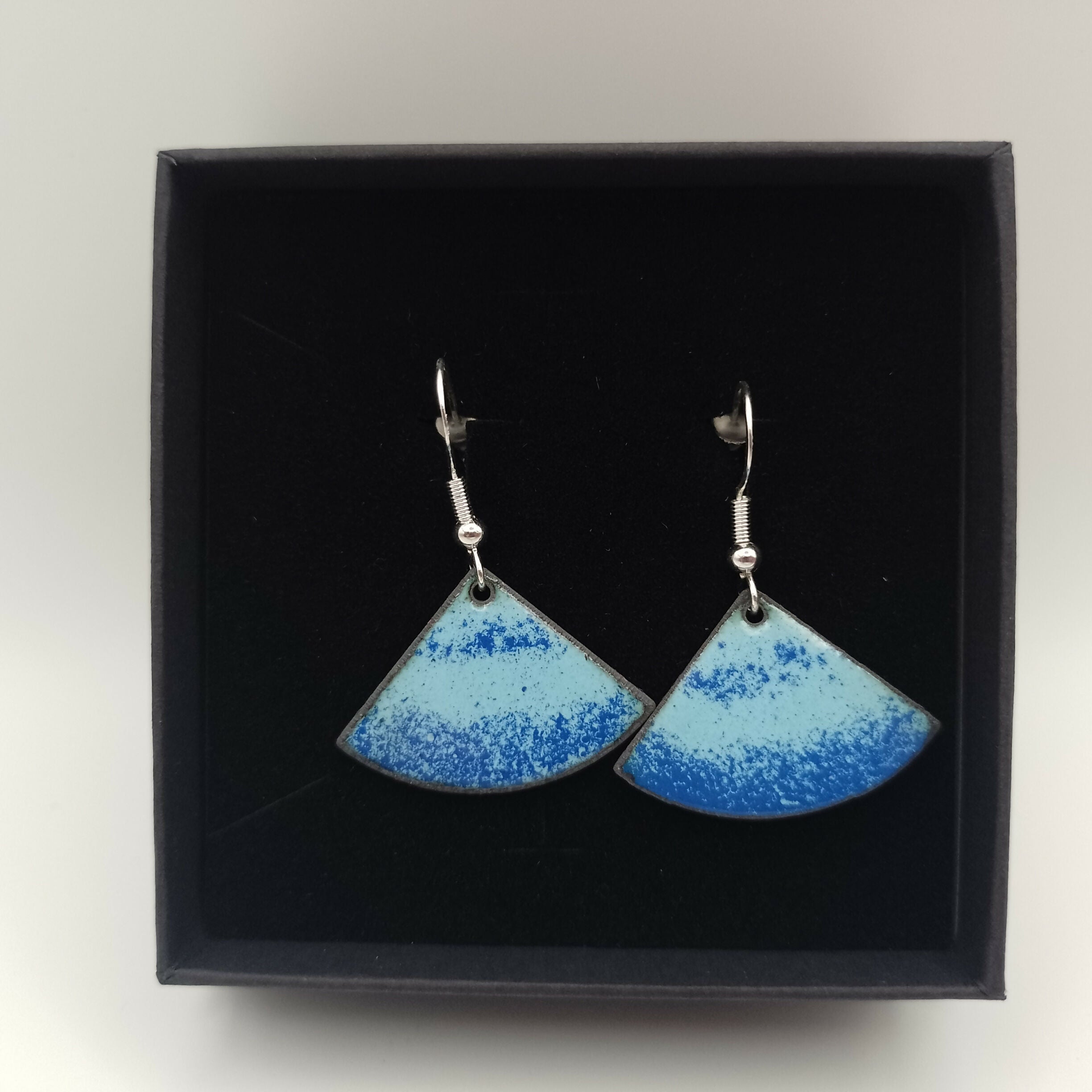 Blue Fan Tail Enamel Earrings