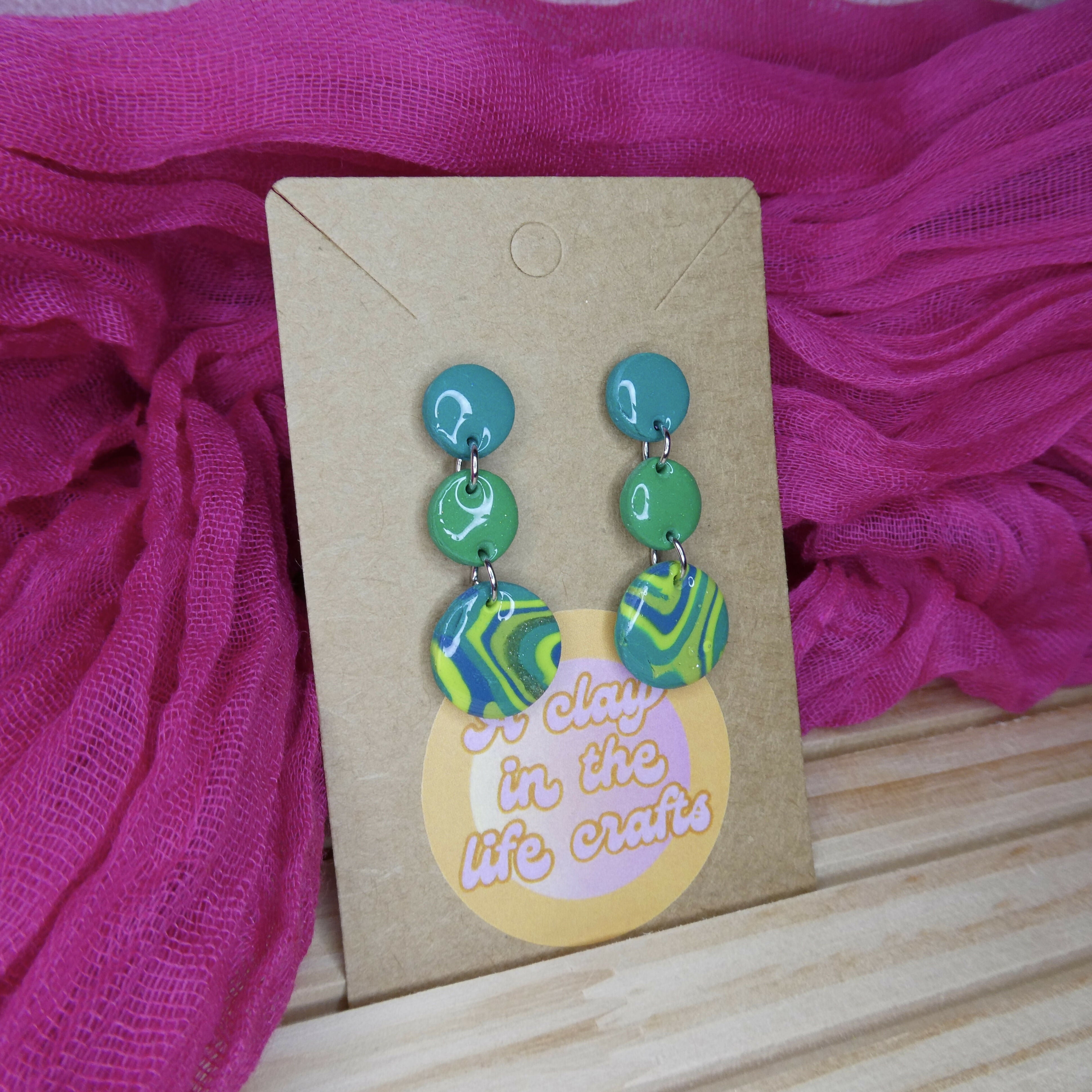 Green Swirly Dangly Earrings