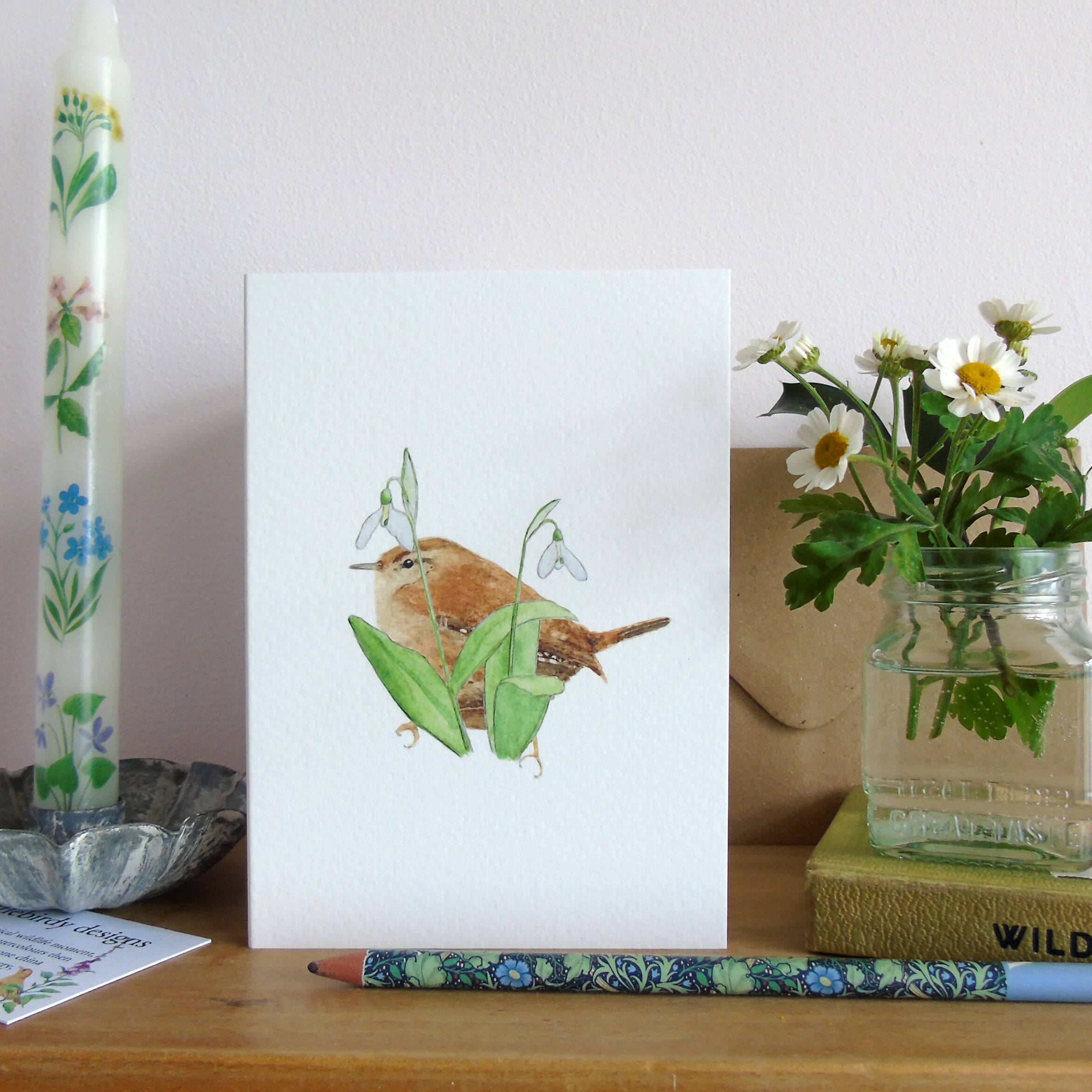 Wren and Snowdrops Greetings Card