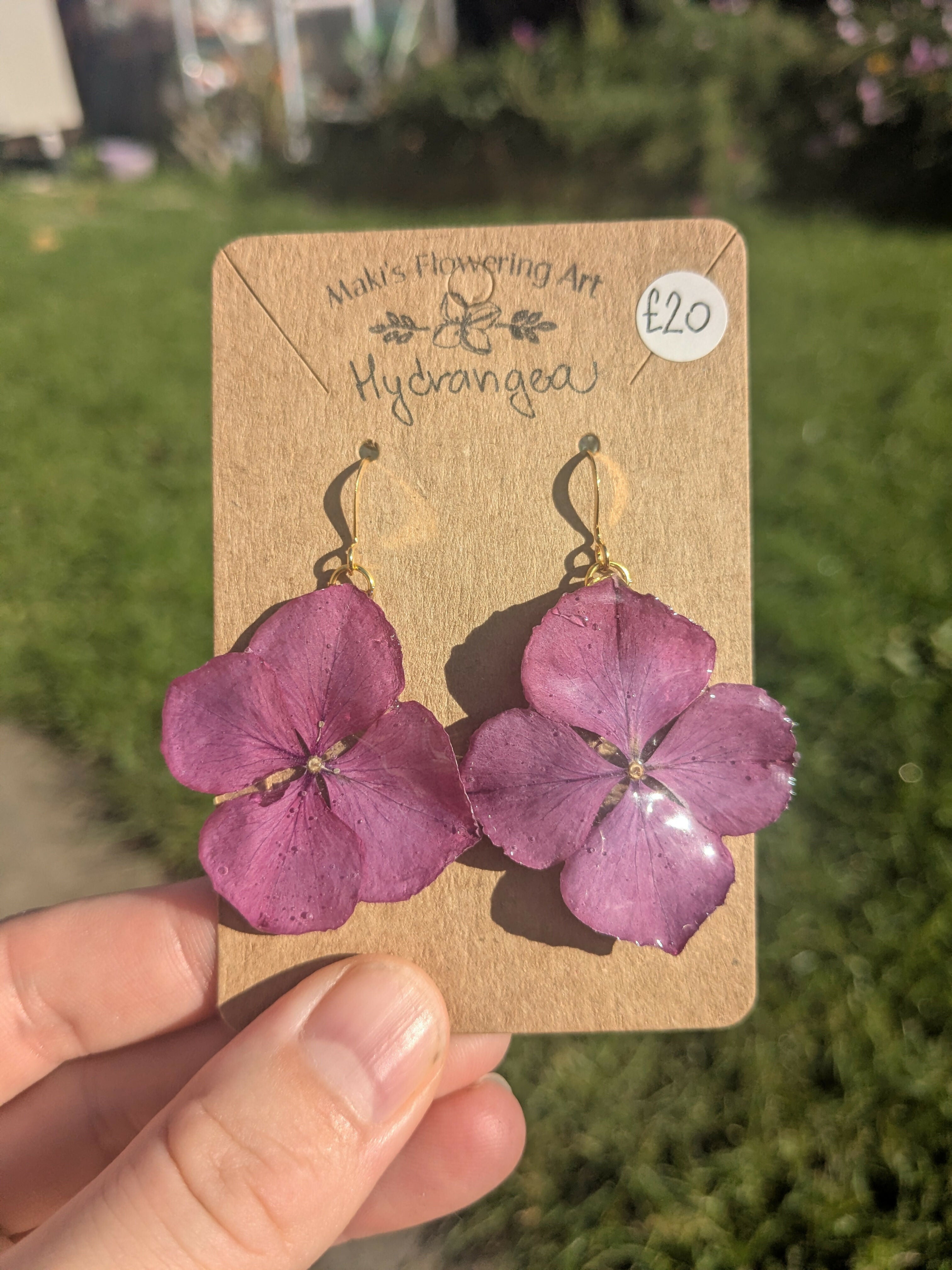 REAL PINK HYDRANGEA EARRINGS