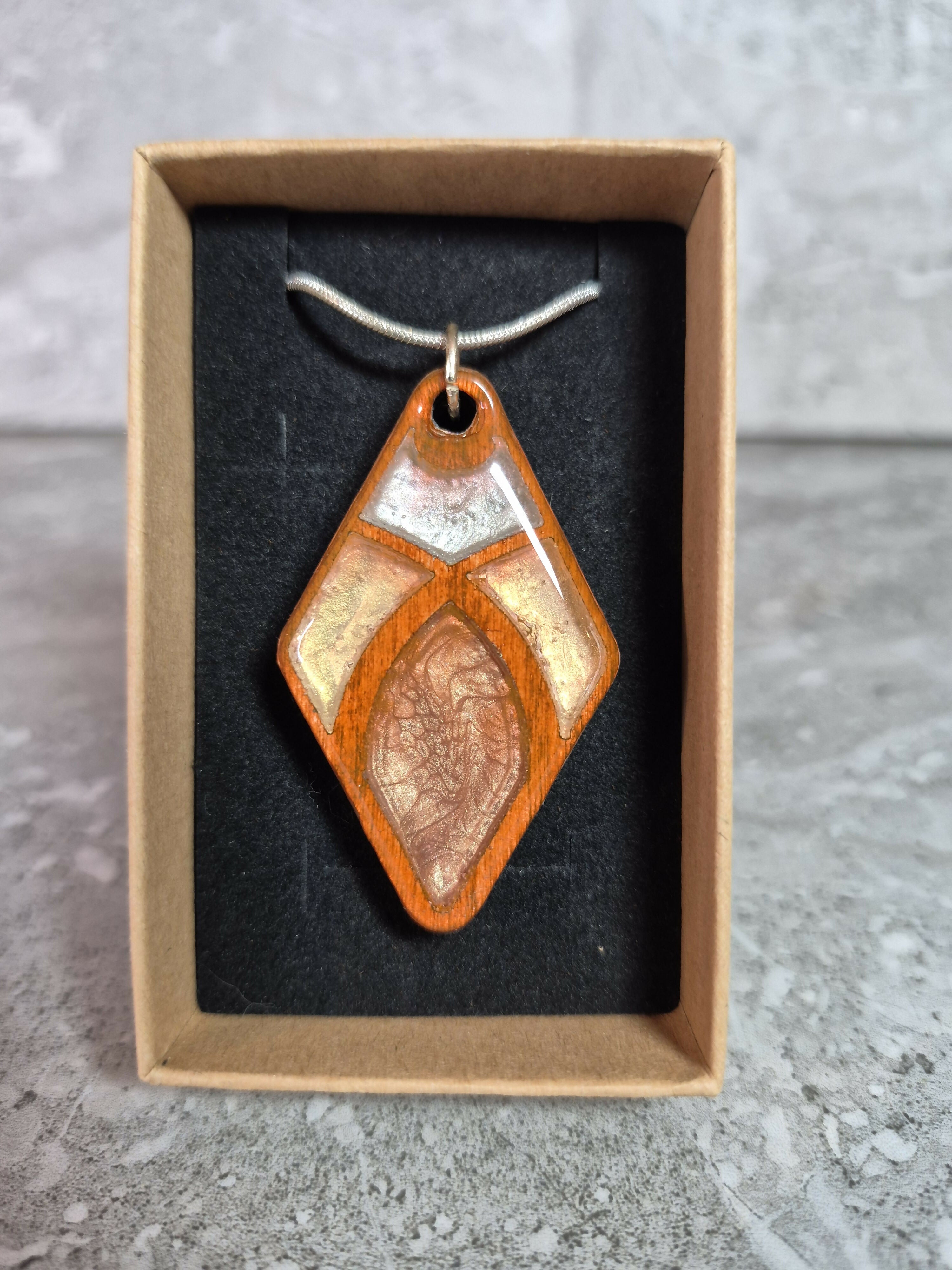 Unique Hand Crafted Diamond Shape Pendant Divided Into Four Separate Sections