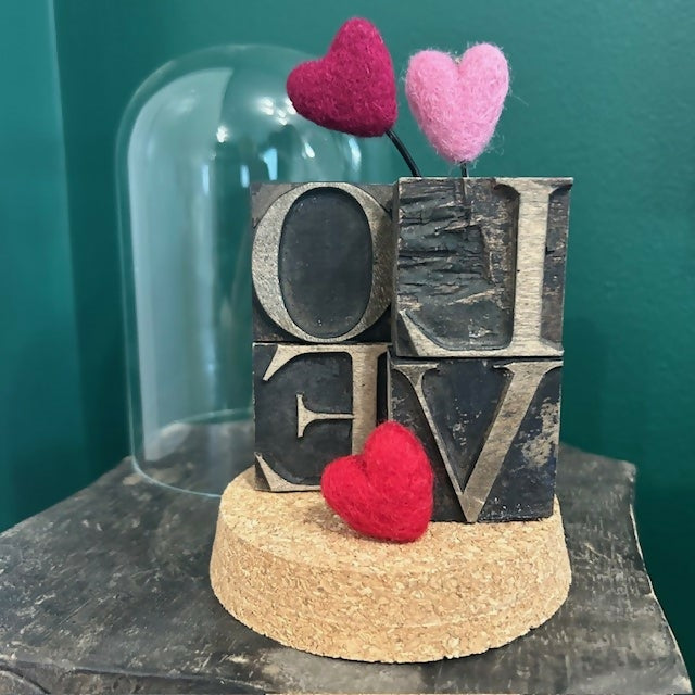 Love Dome Featuring Antique Letter Printing Blocks & Felt Hearts