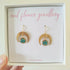 Turquoise Real Flower Moon Mirrored Circle Earrings Gold Plated