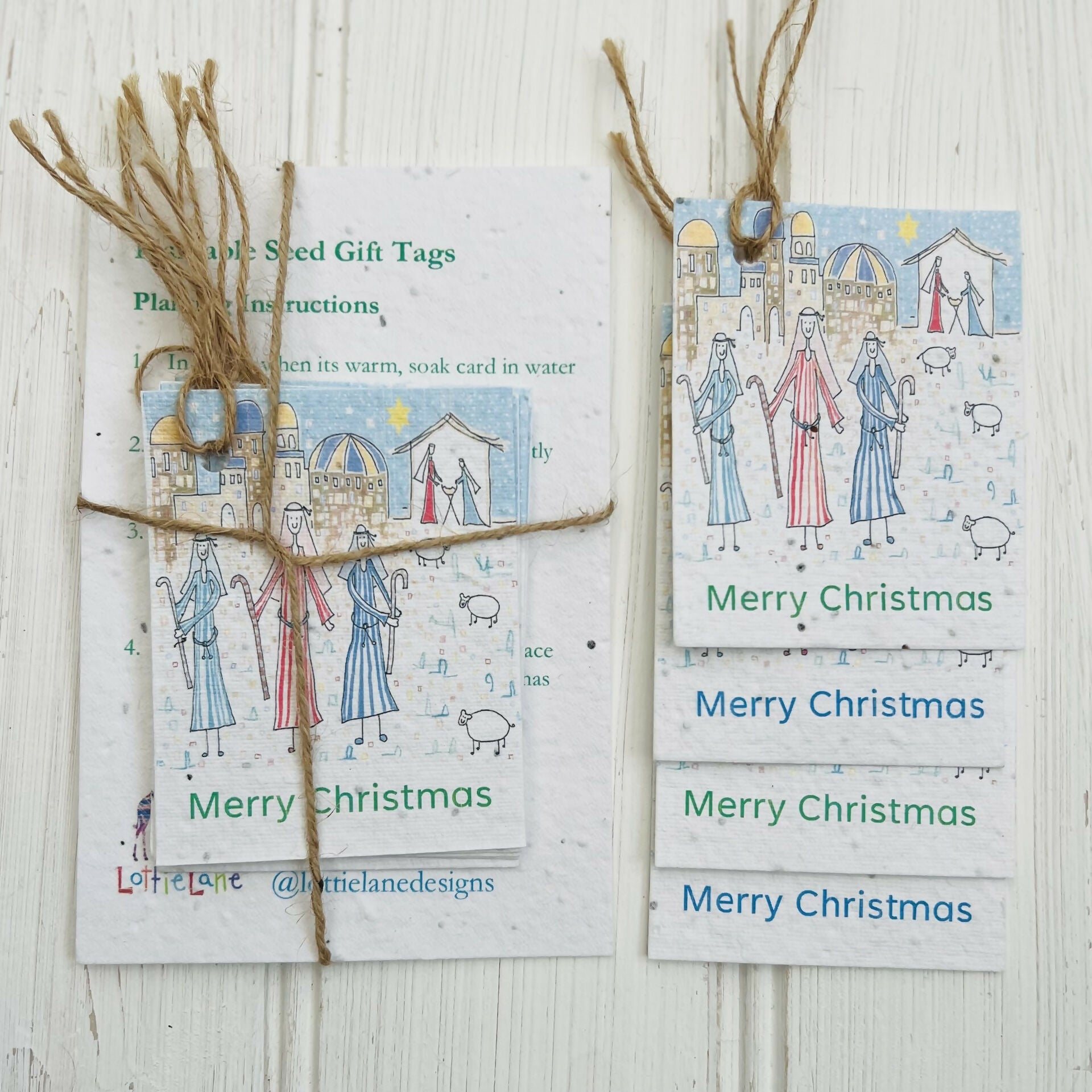 Set of 6 Christmas Seed Gift Tags - Shepherds